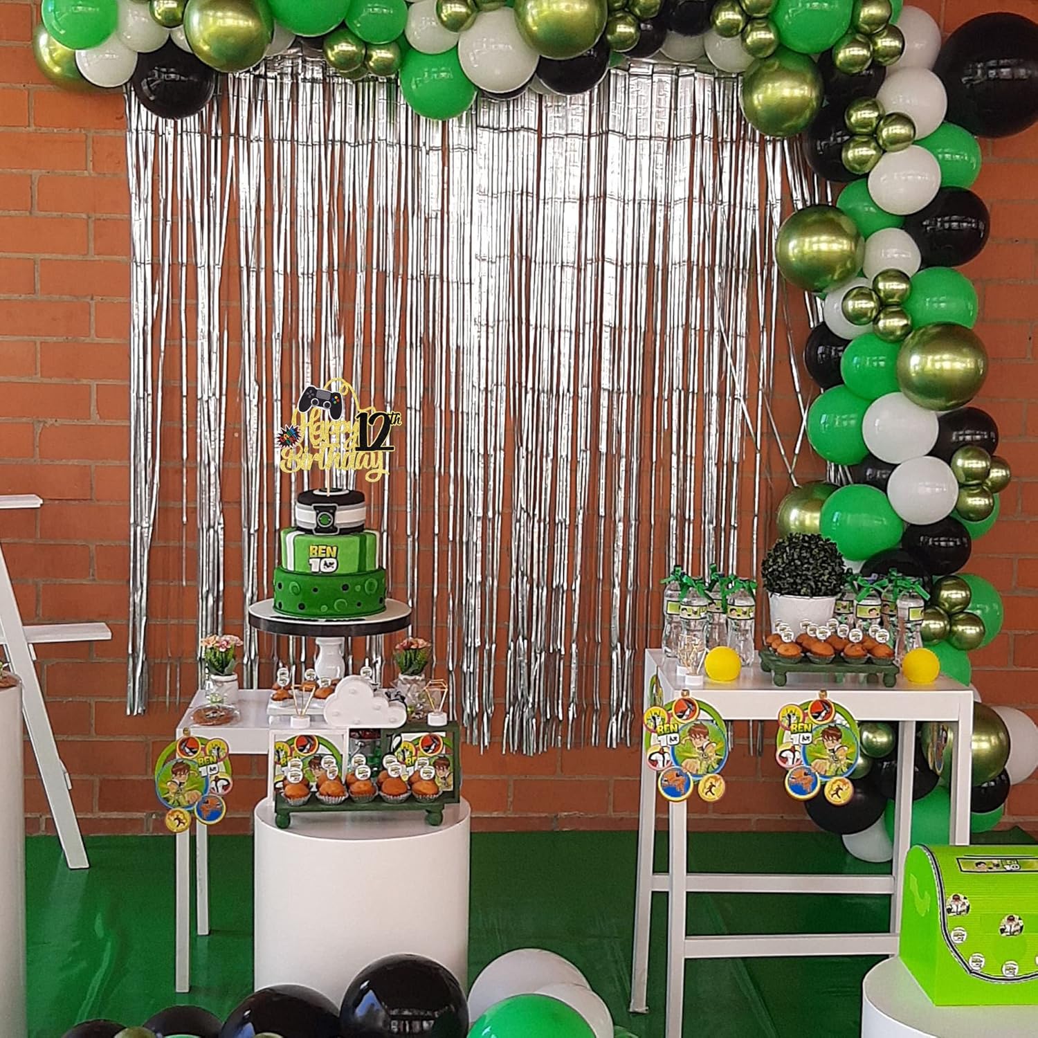 1 pieza de decoración de pastel de feliz cumpleaños 12 con purpurina para videojuego, juego de selección de pasteles en controladores, 12 saludos a
