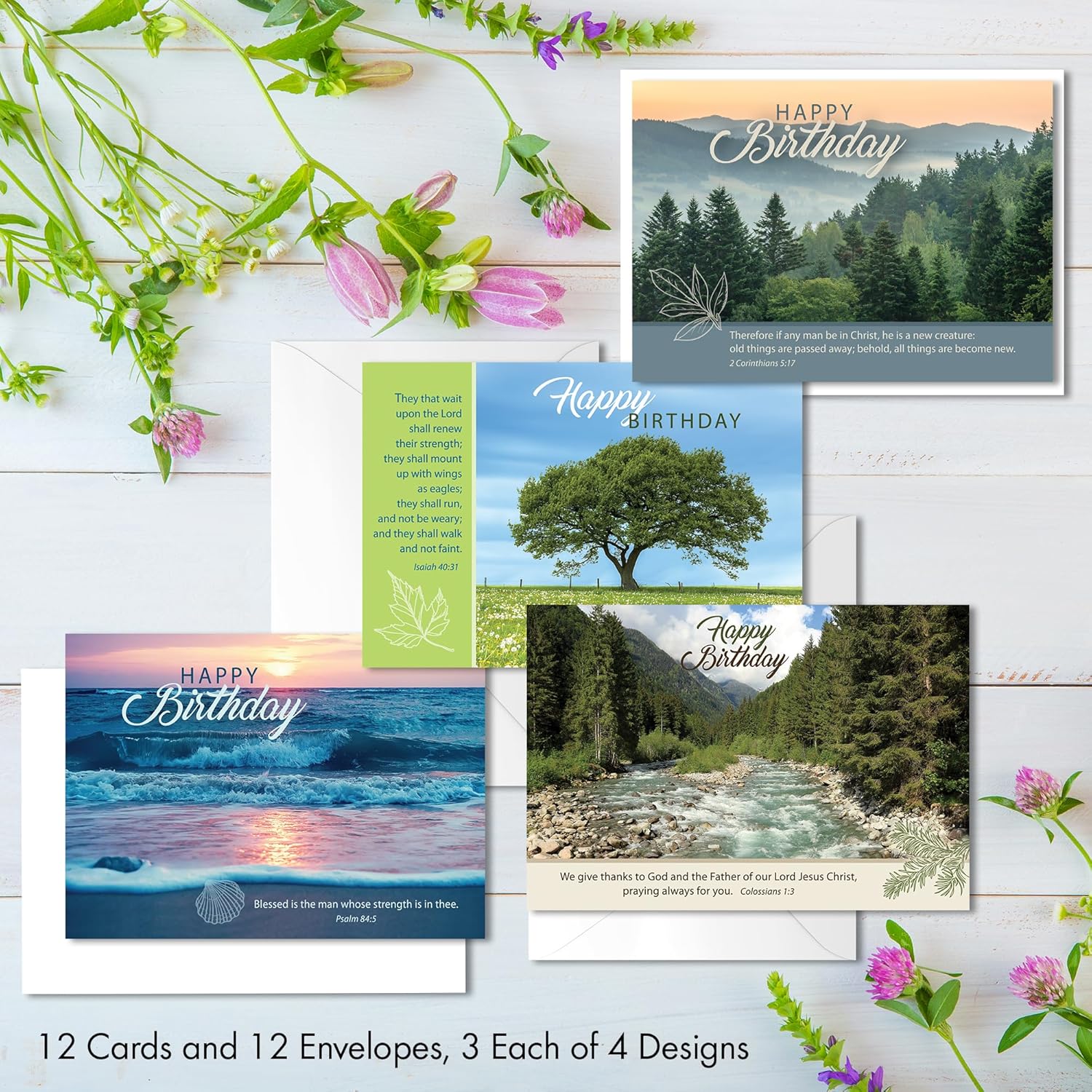Faithfully Yours Designer Greetings Landscape – Surtido de tarjetas de cumpleaños en caja, majestad de Dios con versículos bíblicos de las