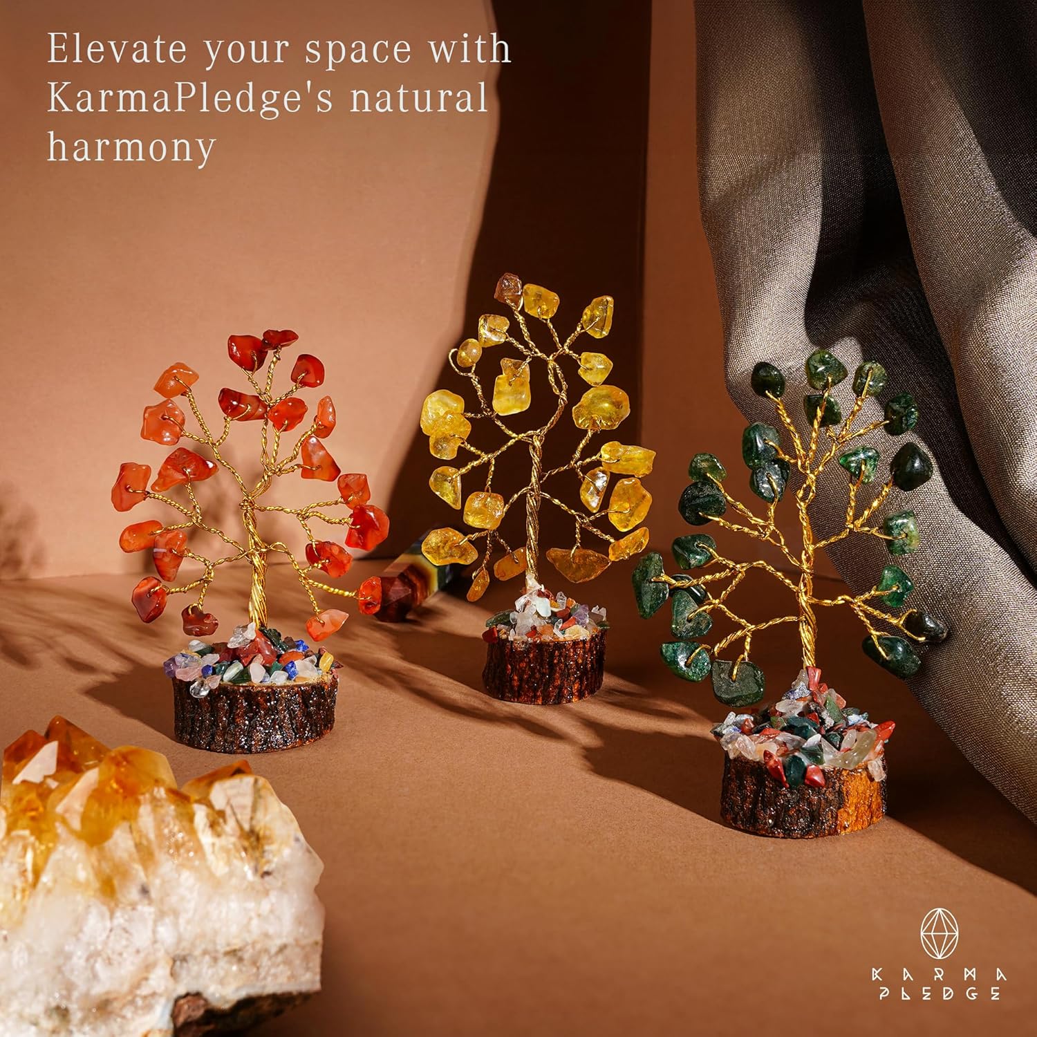 Decoración de escritorio de árbol de cristal, decoración hippie, árbol de la vida, 7 cristales curativos de chakras y piedras para energía positiva,