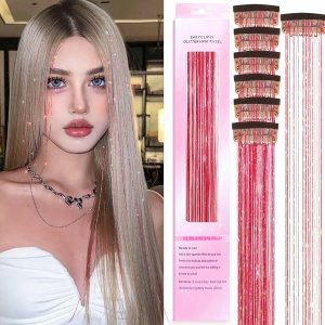 Kit de oropel con clip, 6 extensiones de cabello de oropel con clip, resistentes al calor de hadas con purpurina, accesorios para el cabello Kit de oropel con clip, 6 extensiones de cabello de oropel con clip, resistentes al calor de hadas con purpurina, accesorios para el cabello