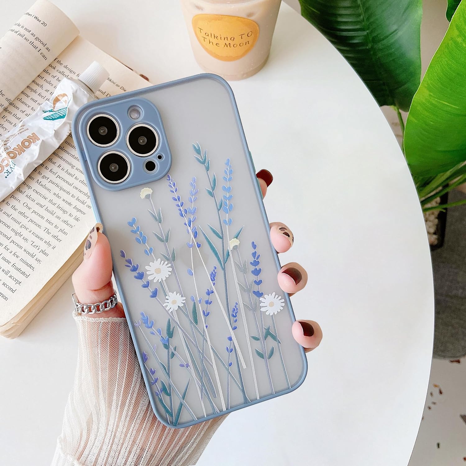 ZTOFERA Funda para iPhone 15 Pro Max, diseño estético de flores transparentes, funda protectora a prueba de golpes, esmerilada, patrón floral 3D,