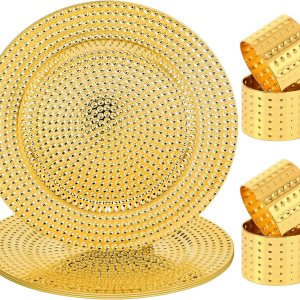 Juego de 4 platos de carga de 13 pulgadas, cargadores para platos llanos, platos rústicos galvanizados, servilleteros, servilleteros modernos para Juego de 4 platos de carga de 13 pulgadas, cargadores para platos llanos, platos rústicos galvanizados, servilleteros, servilleteros modernos para