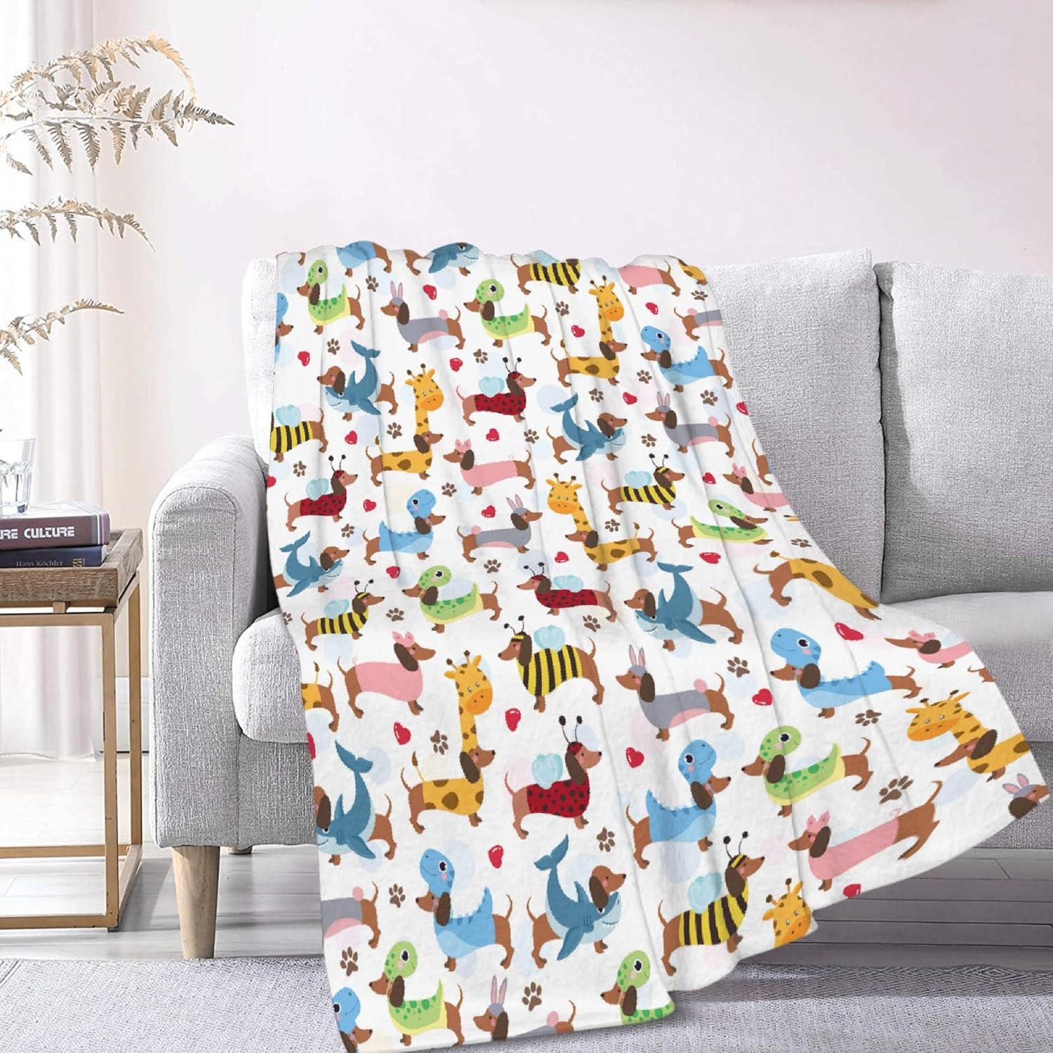 Linda manta de franela de perro salchicha para niños, adultos, adecuada para sofá, cama, campamento, viajes, todas las estaciones, 40 x 50 pulgadas,