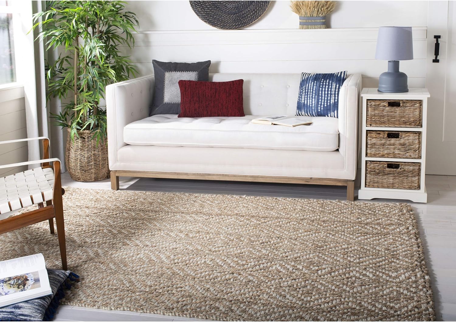 SAFAVIEH Alfombra de área de la colección de fibra natural, 5 x 8 pies, natural y marfil, hecha a mano de yute tejido bohemio, ideal para zonas de