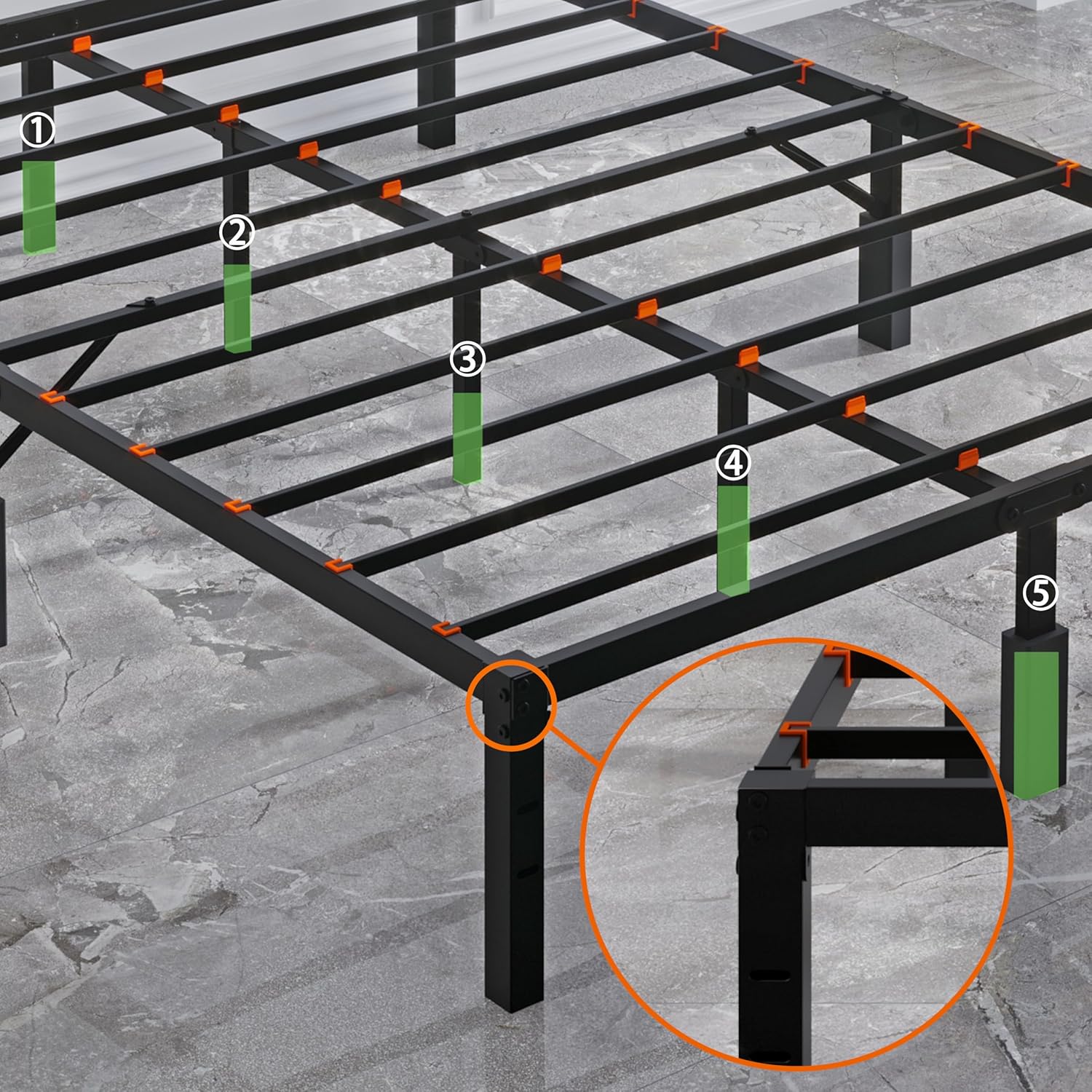 Base de cama Queen de 14 pulgadas, no necesita somier, base de cama de plataforma tamaño Queen con protectores para los dedos, fácil montaje, sin