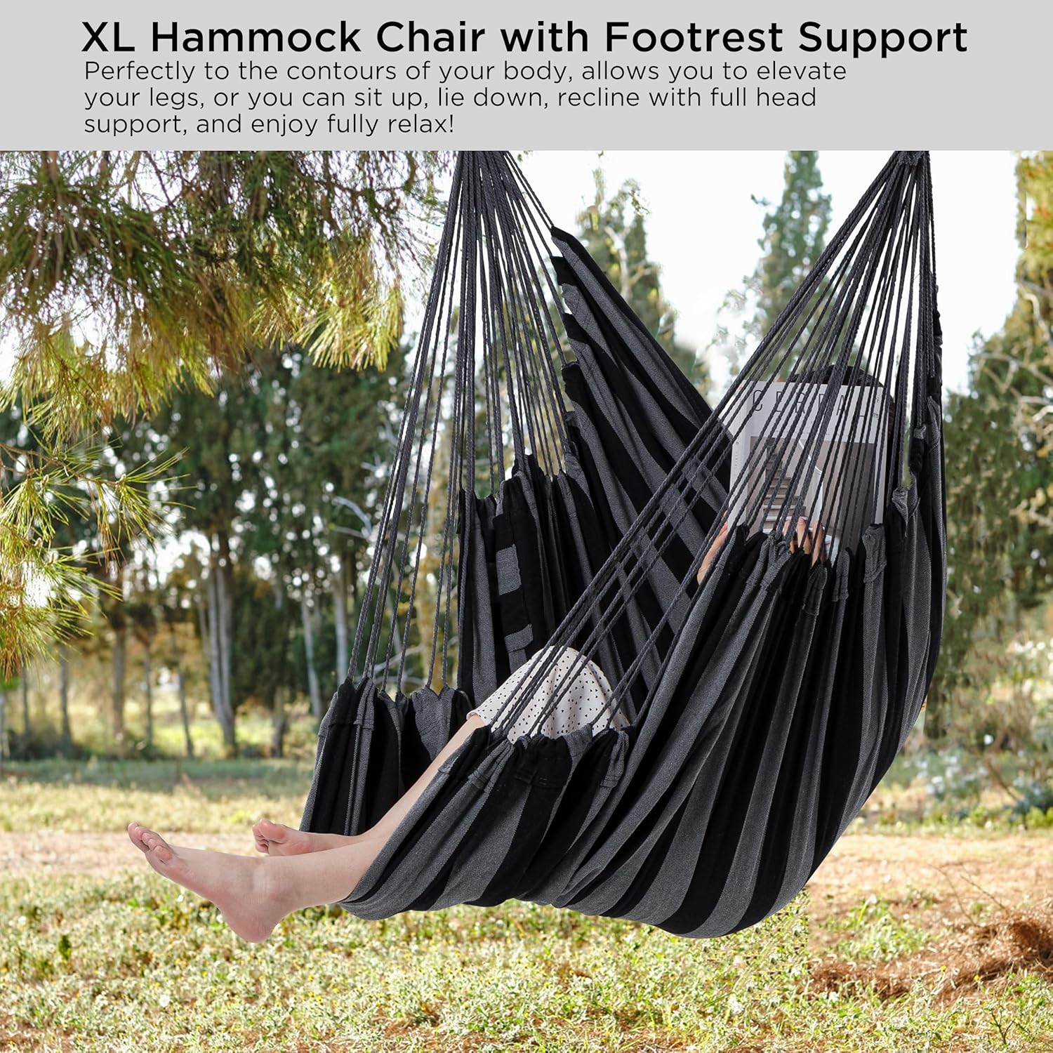 Jelofly Silla hamaca grande colgante con soporte para pies y bolsillo máximo de 500 libras, cómoda silla columpio para dormitorio, interior y