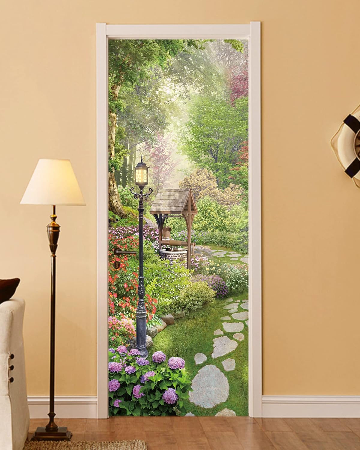 FLFK Adhesivo mural para puerta, escénico, despegar y pegar, tamaño combinado 32 x 80 pulgadas, dividido en 2 piezas