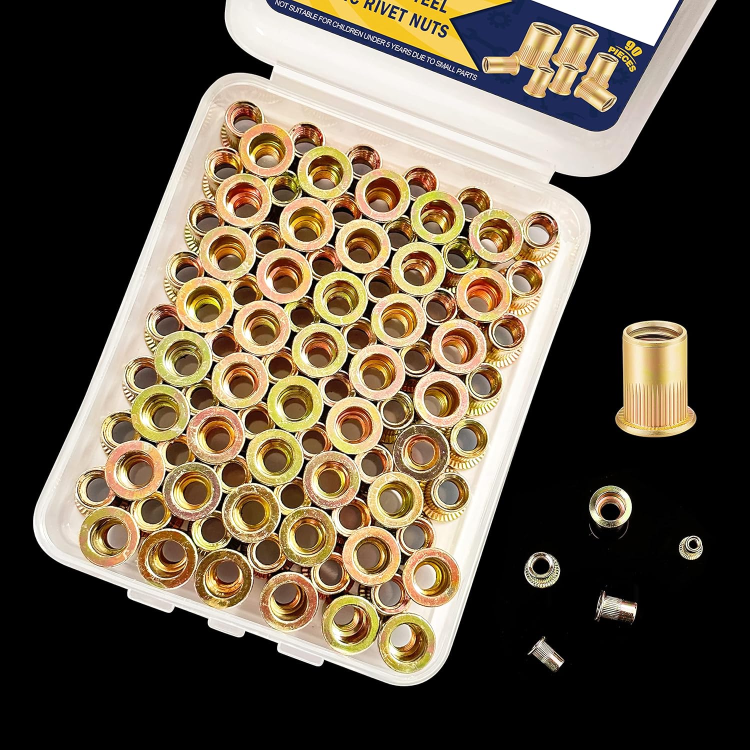 Bonost 90 tuercas remachables de 14″-20 piezas  Tuerca de remache roscada SAE  Tuerca de remache de acero al carbono para plástico, fibra de vidrio,