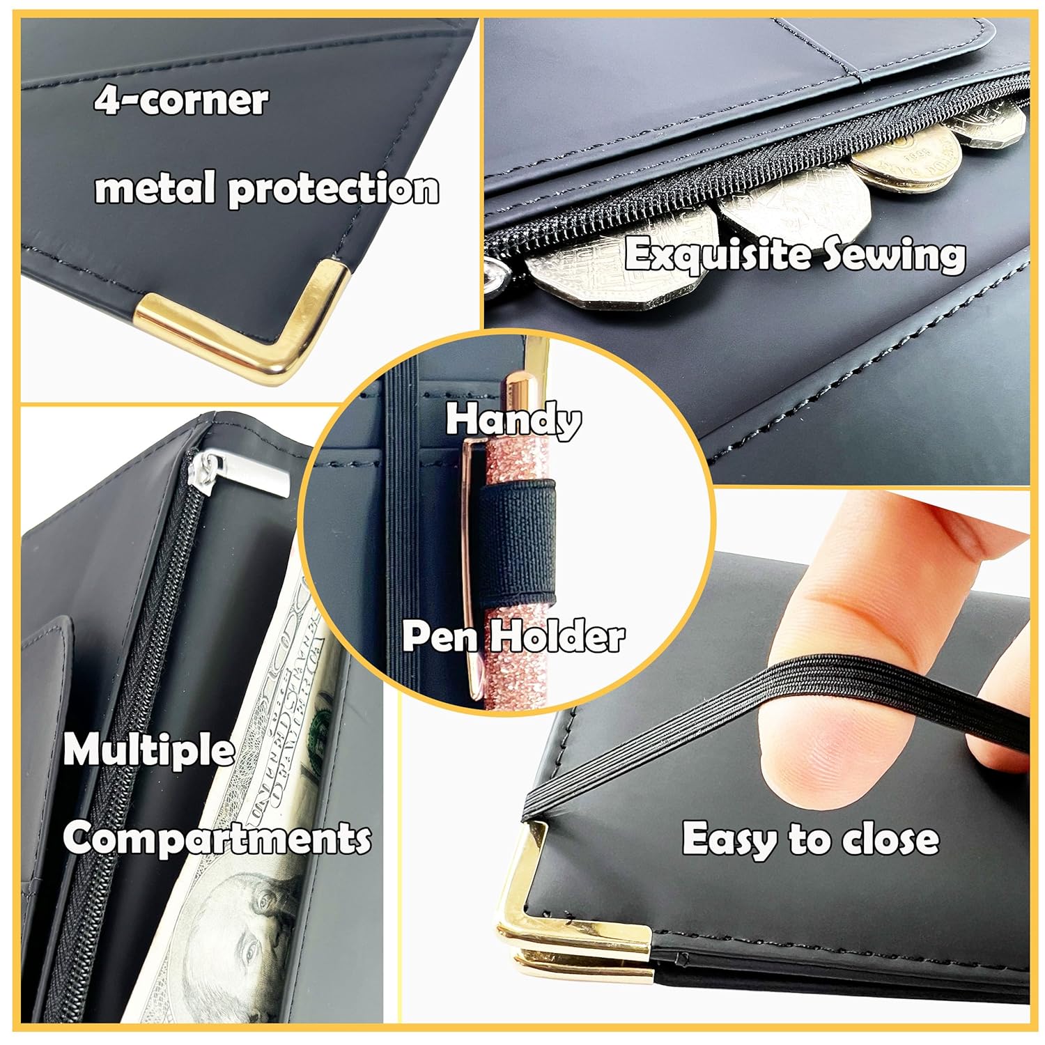 Diseña tu libro de servidor, personaliza libros de mesera para camarera de 8.3 x 5.2 pulgadas, cartera de servidor con bolsillo con cremallera,