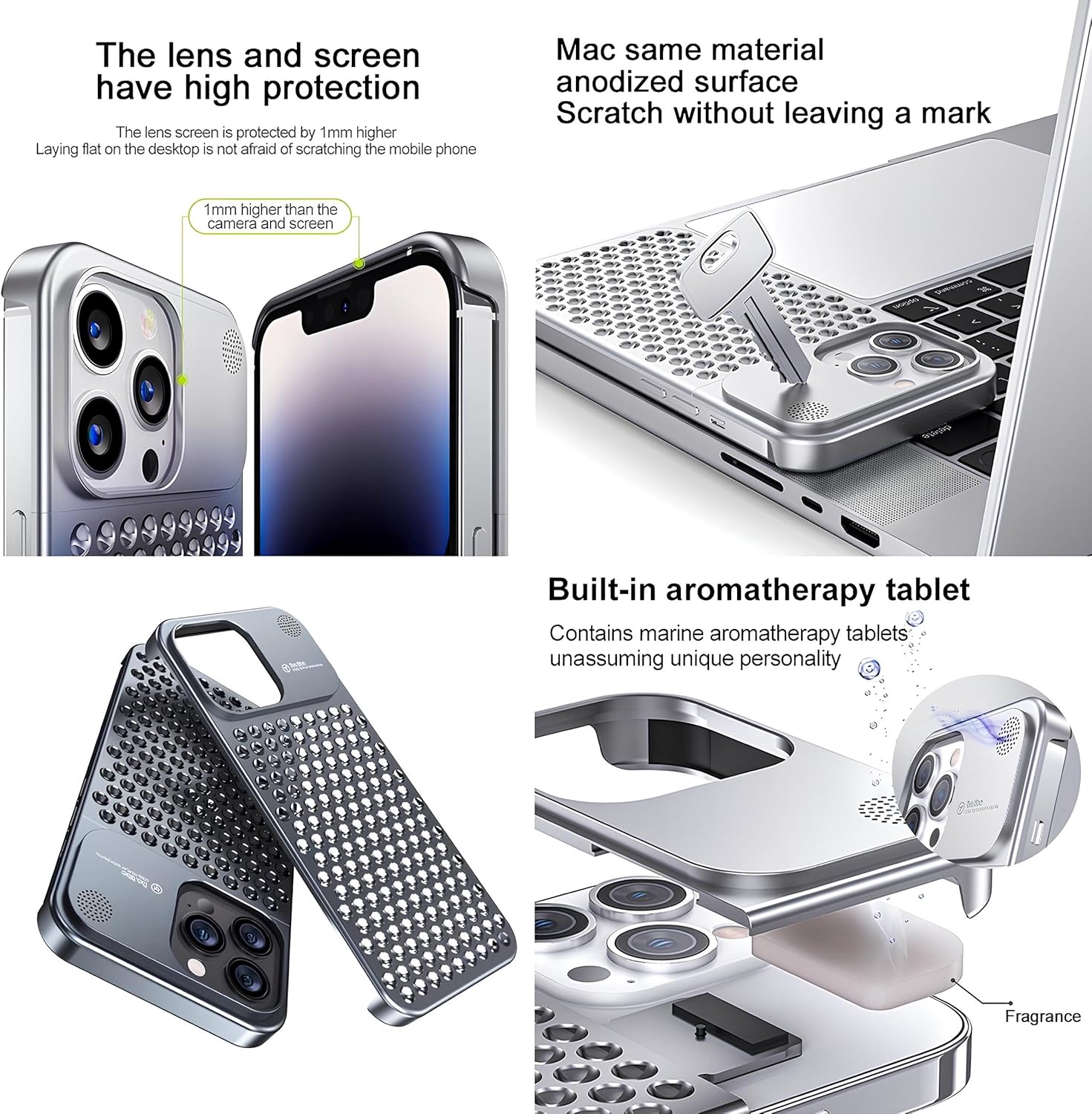 SLAKOP Funda de metal compatible con iPhone 15 ProPro Max aleación de aluminio de aviación ultrafina, sin marco, delgada, ligera, disipación de