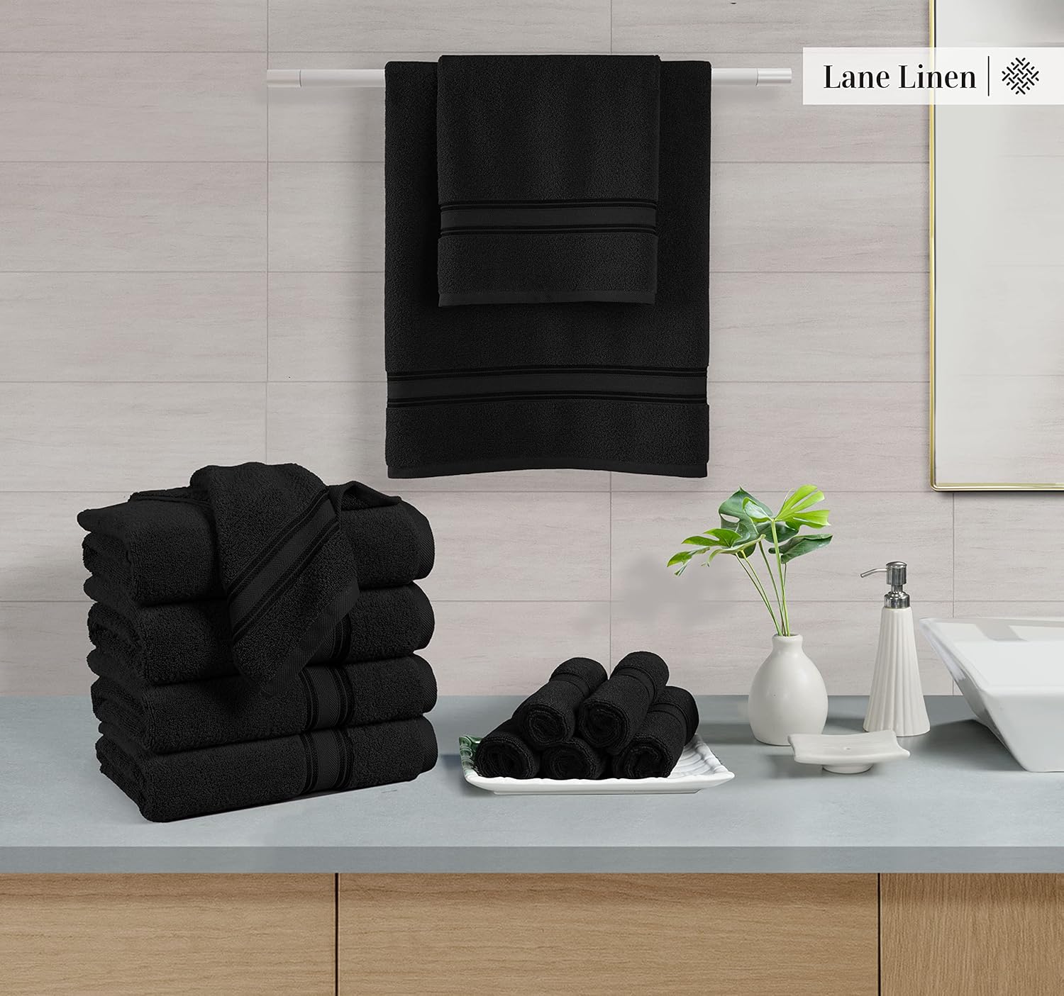 LANE LINEN – Juego de 6toallas de lujo de 100% algodón, cero torsión, de secado rápido, supersuaves y muy absorbentes, 2toallas de baño, 2toallas de