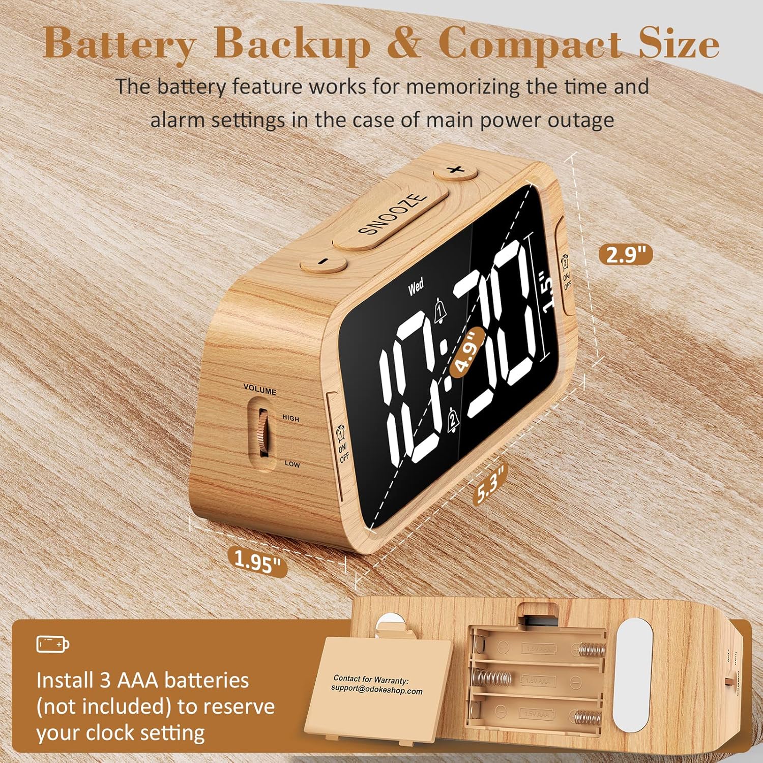 Reloj despertador digital dual para dormitorio, 0-100% atenuador, modo día de semanafin de semana, fácil de configurar, cargador USB, volumen de