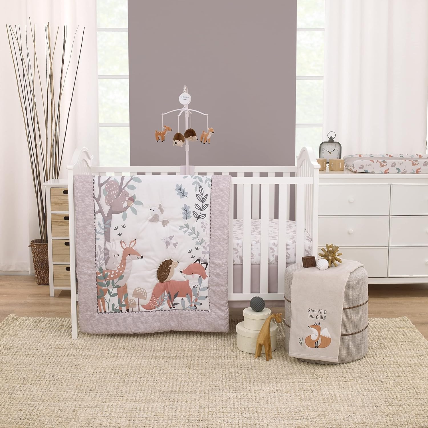 Little Love by NoJo Woodland Meadow – Sábana bajera ajustable para cuna, color bronceado, óxido, salvia y White Forest Friends