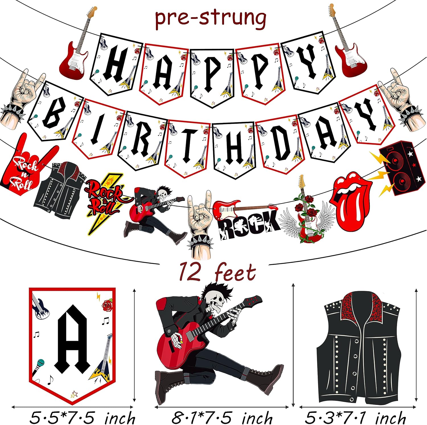 Cartel de cumpleaños de Rock and Roll, 3 unidades, pancartas de fiesta de música rock, decoración de fiesta de cumpleaños, pancartas colgantes