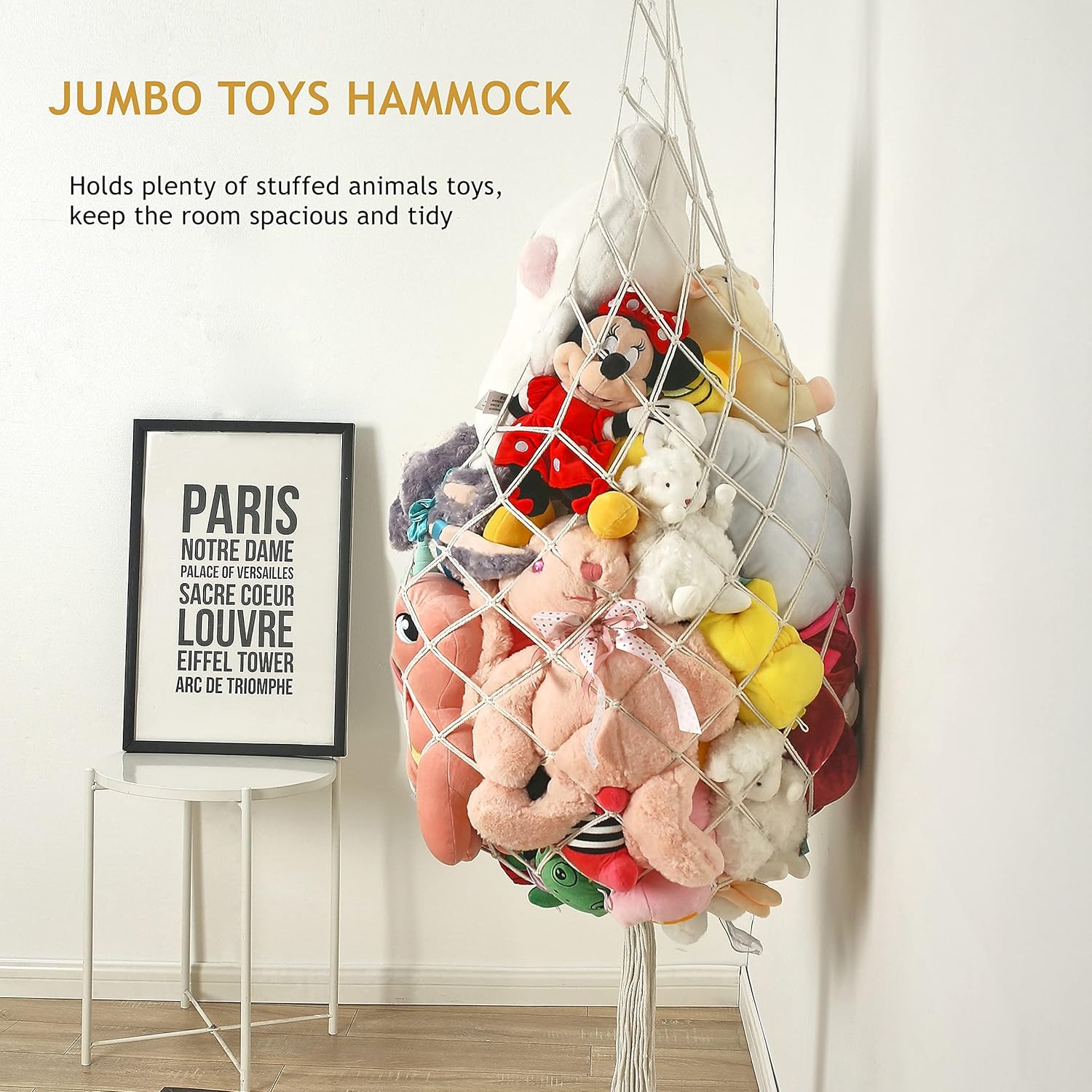 Hamaca de animales de peluche, red de animales de peluche o hamaca con hamaca LED para almacenamiento de animales de peluche, red de macramé,