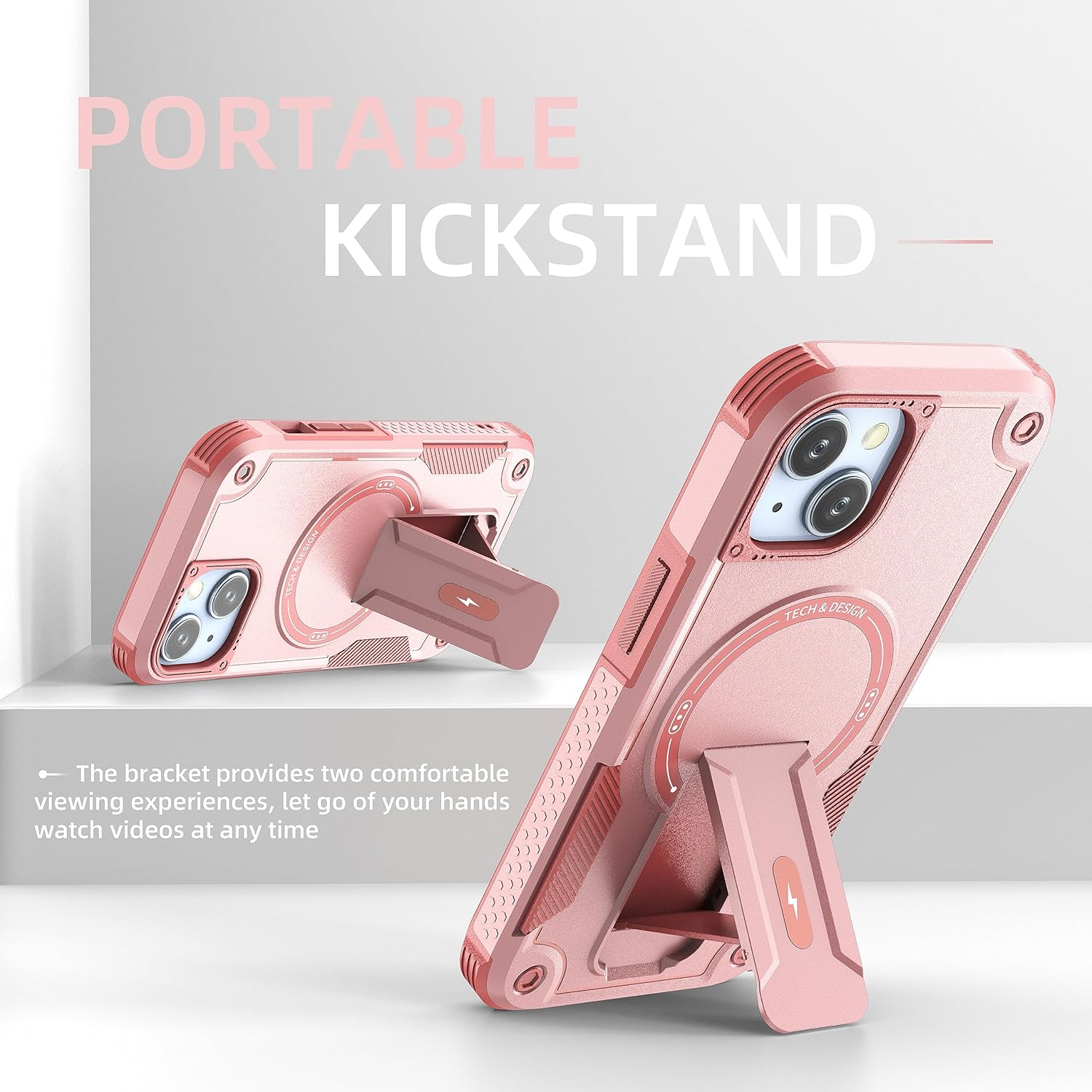 Funda magnética para iPhone 15 con soporte invisible compatible con MagSafe protección contra caídas con borde de TPU suave, parte trasera dura,