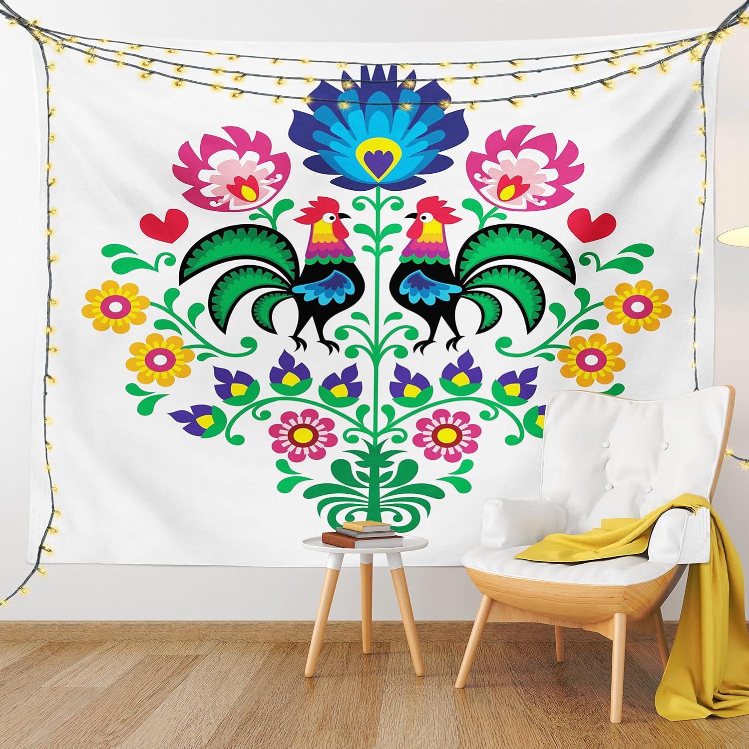 Lunarable Tapiz Gallus, patrón pulido con gallos para jardín, feliz moda, celebración, primavera, eslava, Polonia, decoración para colgar en la