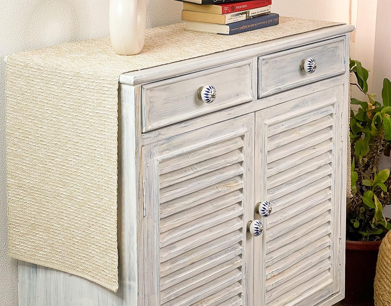 CHARDIN HOME Camino de mesa de algodón reciclado beige neutro, camino de mesa tonal tejido a mano, 13×72 pulgadas, ideal para uso diario, fiestas,
