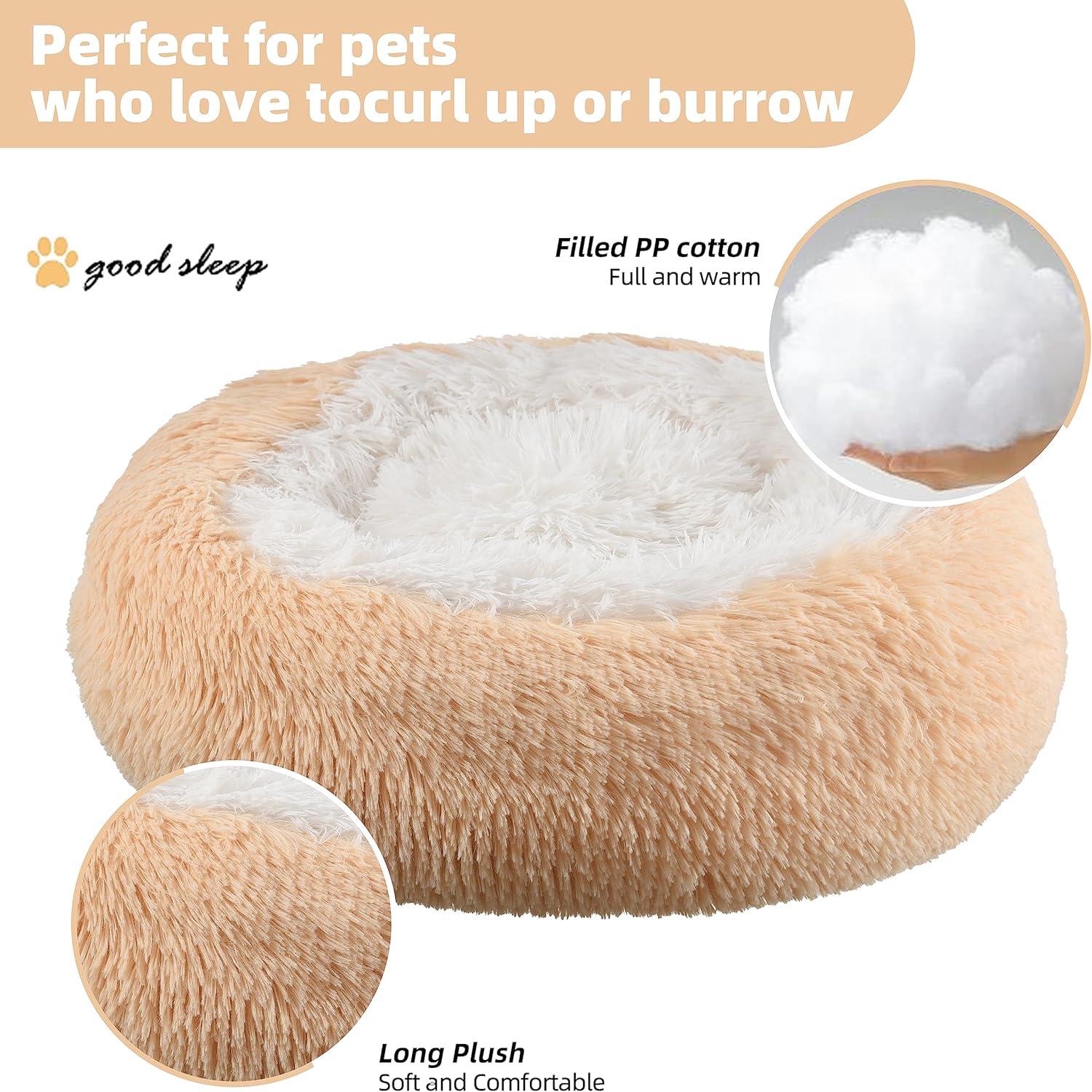 Something Different Cama calmante para perros y gatos, cama redonda suave y antiansiedad, cálida y acogedora cama acolchada de felpa de piel