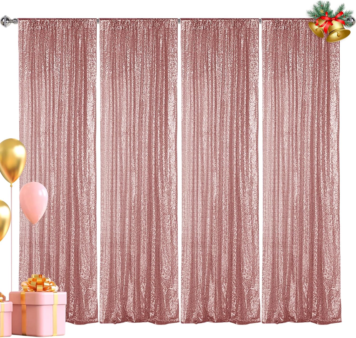 Hahuho – Cortina de fondo de lentejuelas de 2 x 8 pies para fiestas, fondo de fotografía con paños de cortina de purpurina para decorar Navidad,