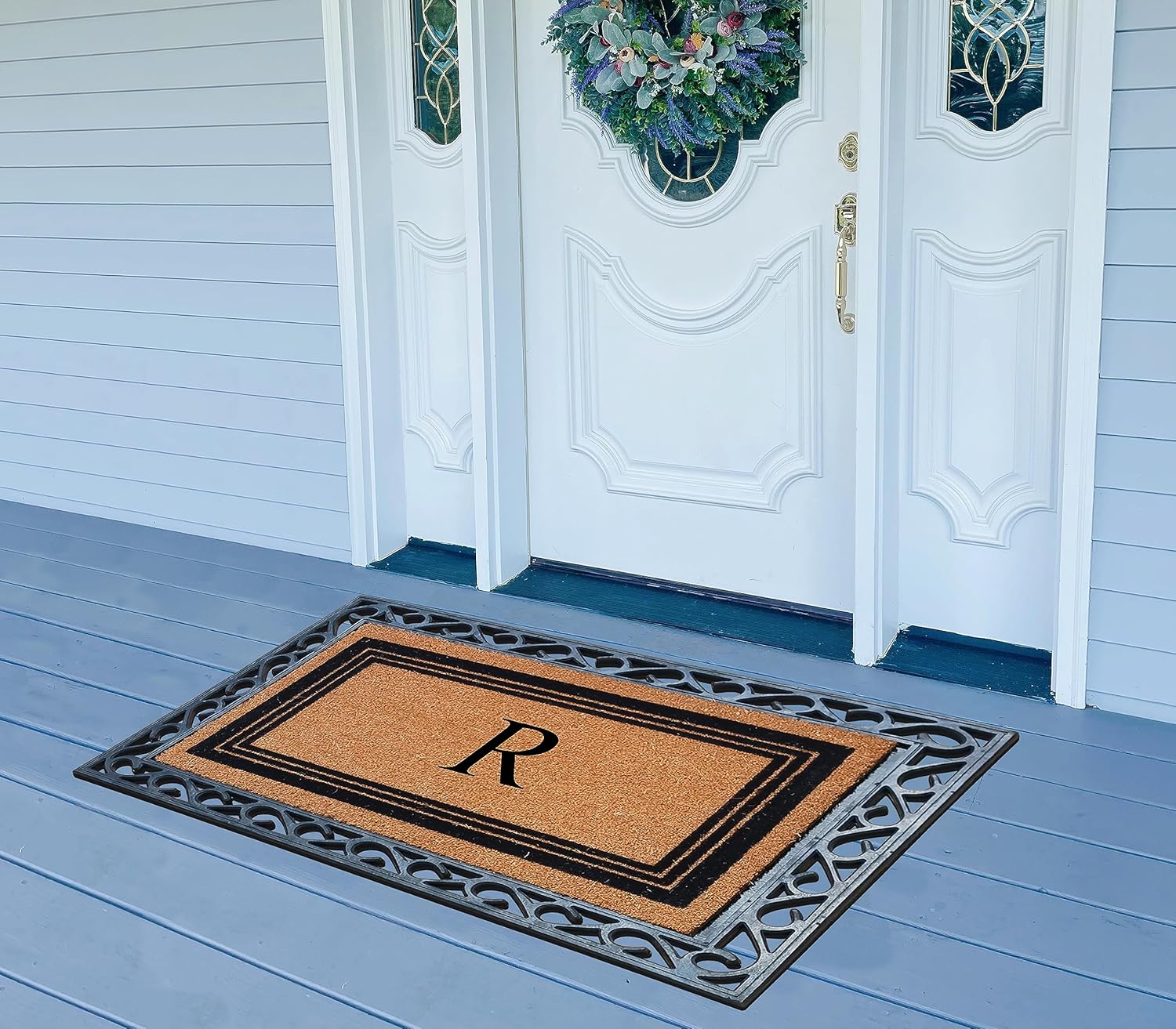 A1HC – Tapete para puerta de entrada con monograma de fibra de coco natural, duradero, grande, antideslizante, felpudo resistente, para puerta