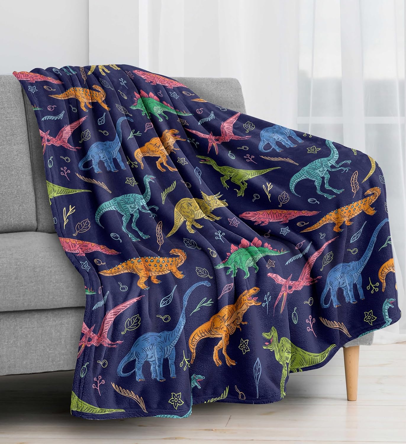 Manta de dinosaurio para niños y adultos, bonita manta de forro polar azul para niños pequeños y niñas, manta suave y cálida de dinosaurio jurásico