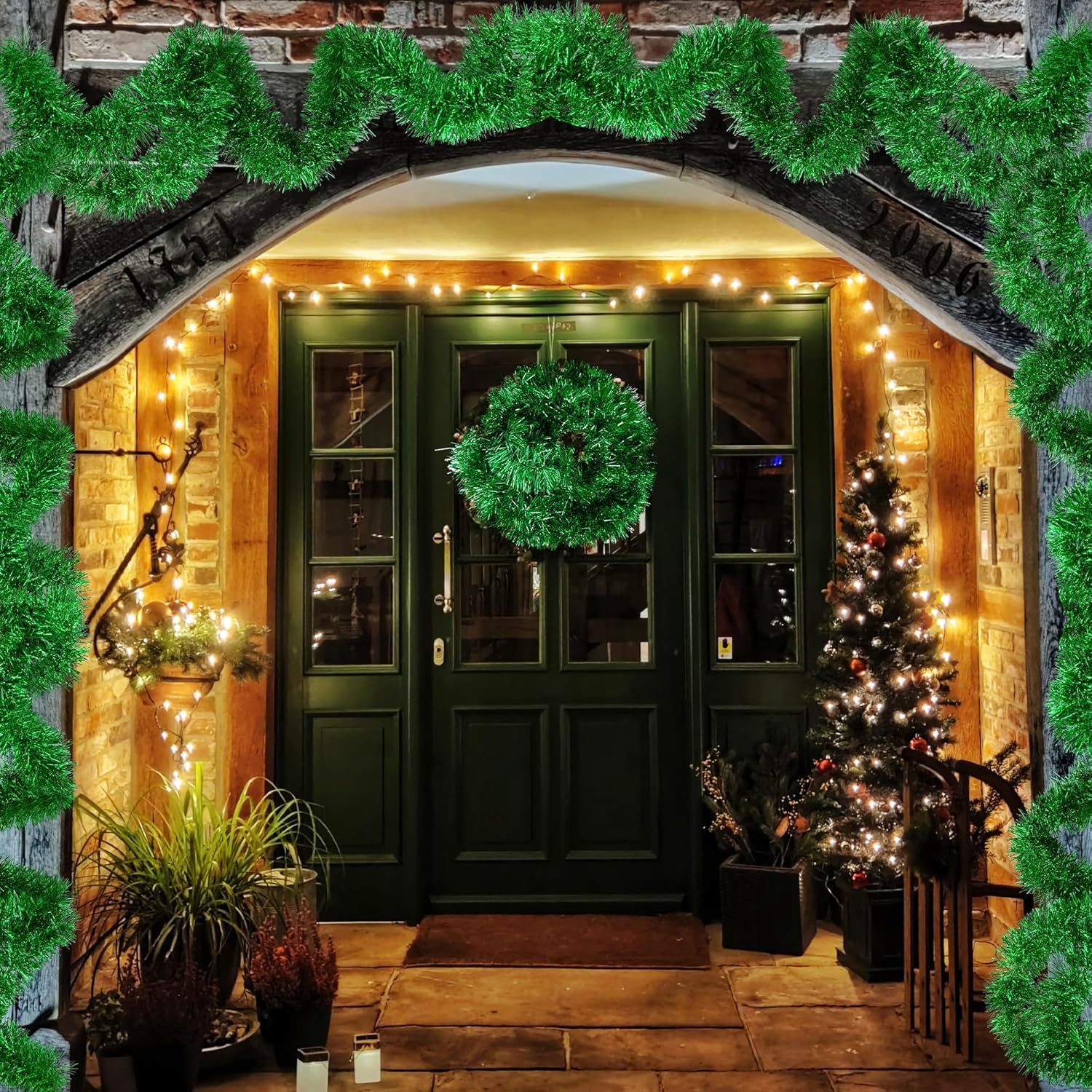Guirnalda giratoria de oropel de 16.4 pies, guirnalda colgante brillante para árbol de Navidad, suministros de fiesta de cumpleaños, decoración de