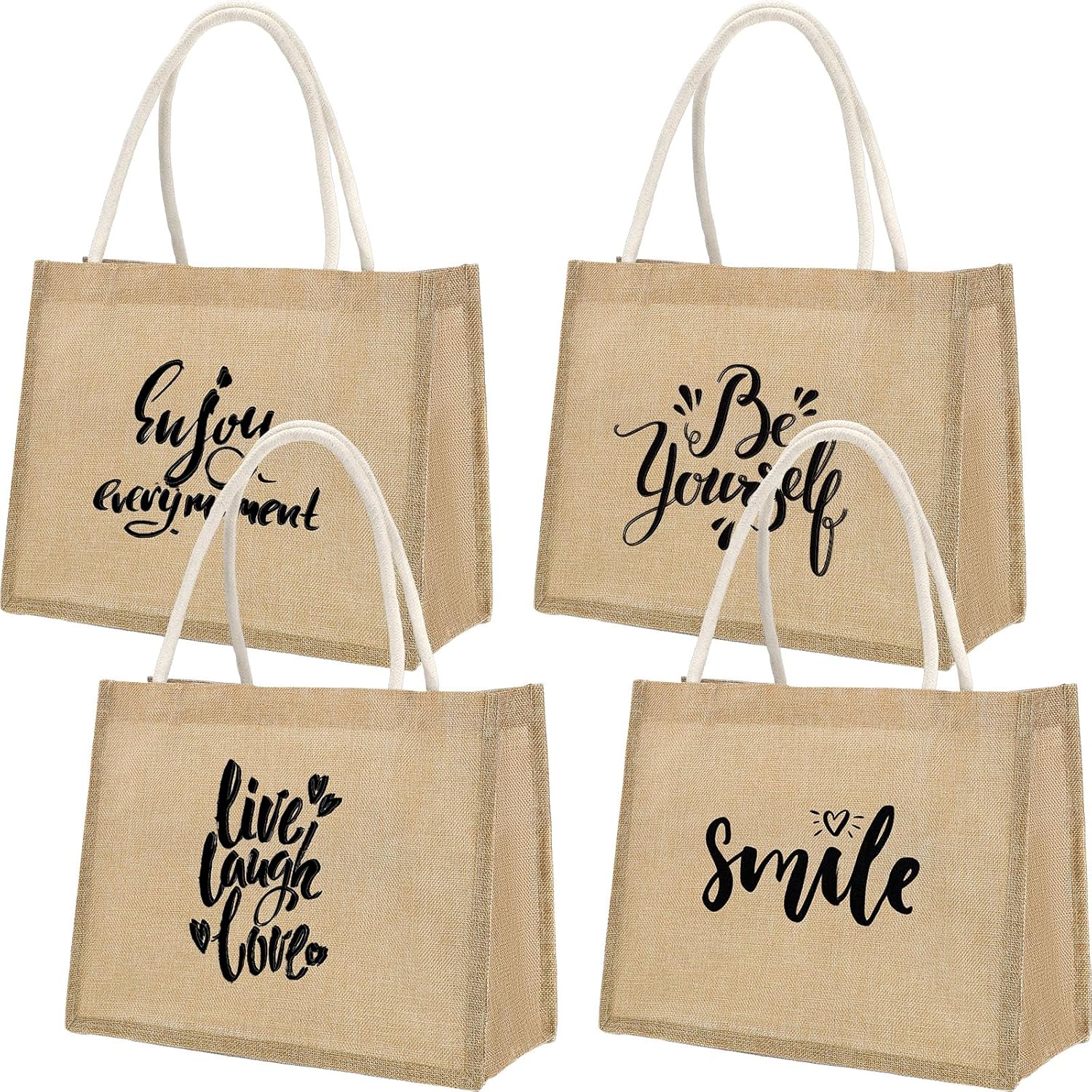 4 bolsas de regalo de agradecimiento para profesores para mujeres, bolsas de playa de yute con asas, reutilizables, impermeables, lindas bolsas de