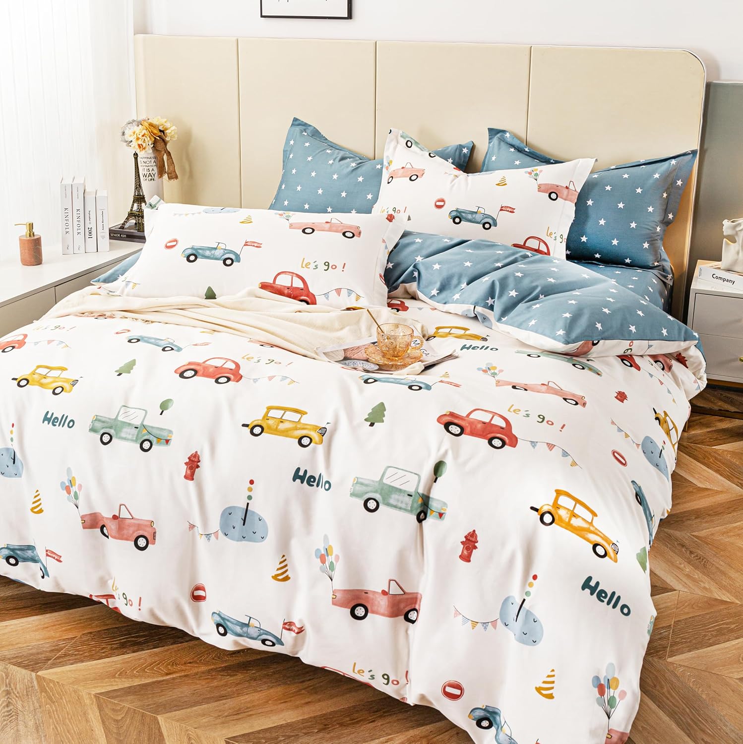 MEJU Bonita y adorable funda de edredón 100% algodón de 59 x 78 pulgadas + funda de almohada de 20 x 30 pulgadas, juego de ropa de cama con cierre