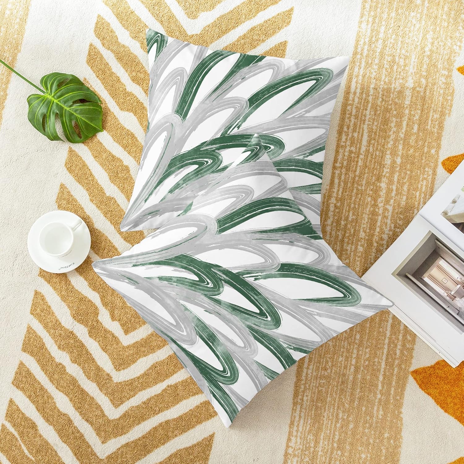 CaliTime Juego de 2 fundas de almohada decorativas de vellón de dos tonos con plumas abstractas para sofá, cama, decoración de casa rural, 20 x 20