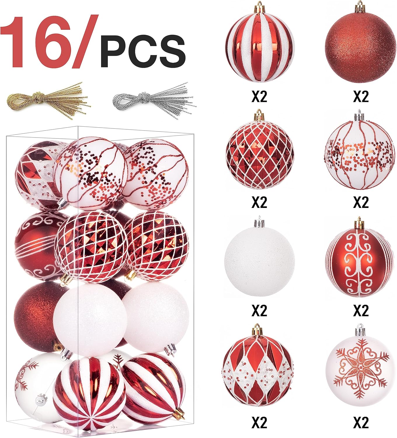 Adornos de bola de Navidad, 16 piezas para adornos de árbol de Navidad de 3.15 pulgadas, irrompibles, decoración de árbol de Navidad con bolas de