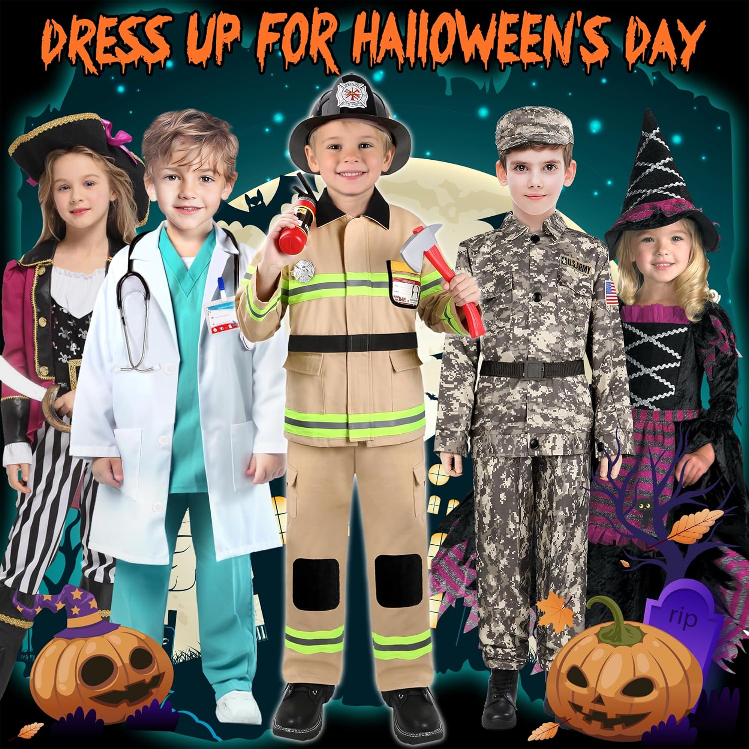 GIFTINBOX Disfraz de bombero para niños, disfraz de bombero para niños con accesorios, disfraz de Halloween para niños, juego de rol