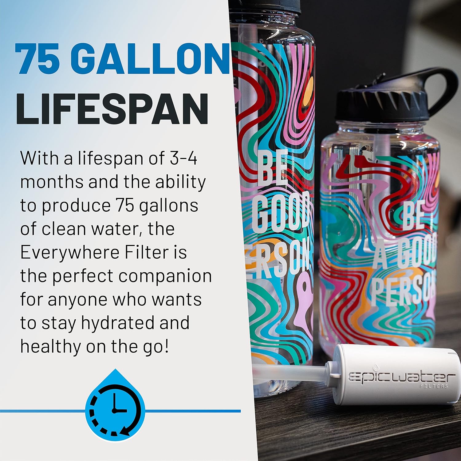 Epic Water Filters Botella de agua Nalgene OG Sustain Tritan fabricada en Estados Unidos y filtro de 75 galones, elimina el 99.99% de las impurezas