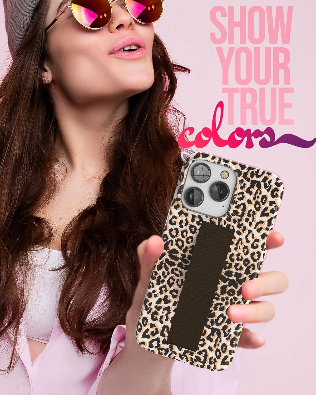 Funda de mano diseñada para iPhone 14 PRO con correa y protector de pantalla templado (leopardo)