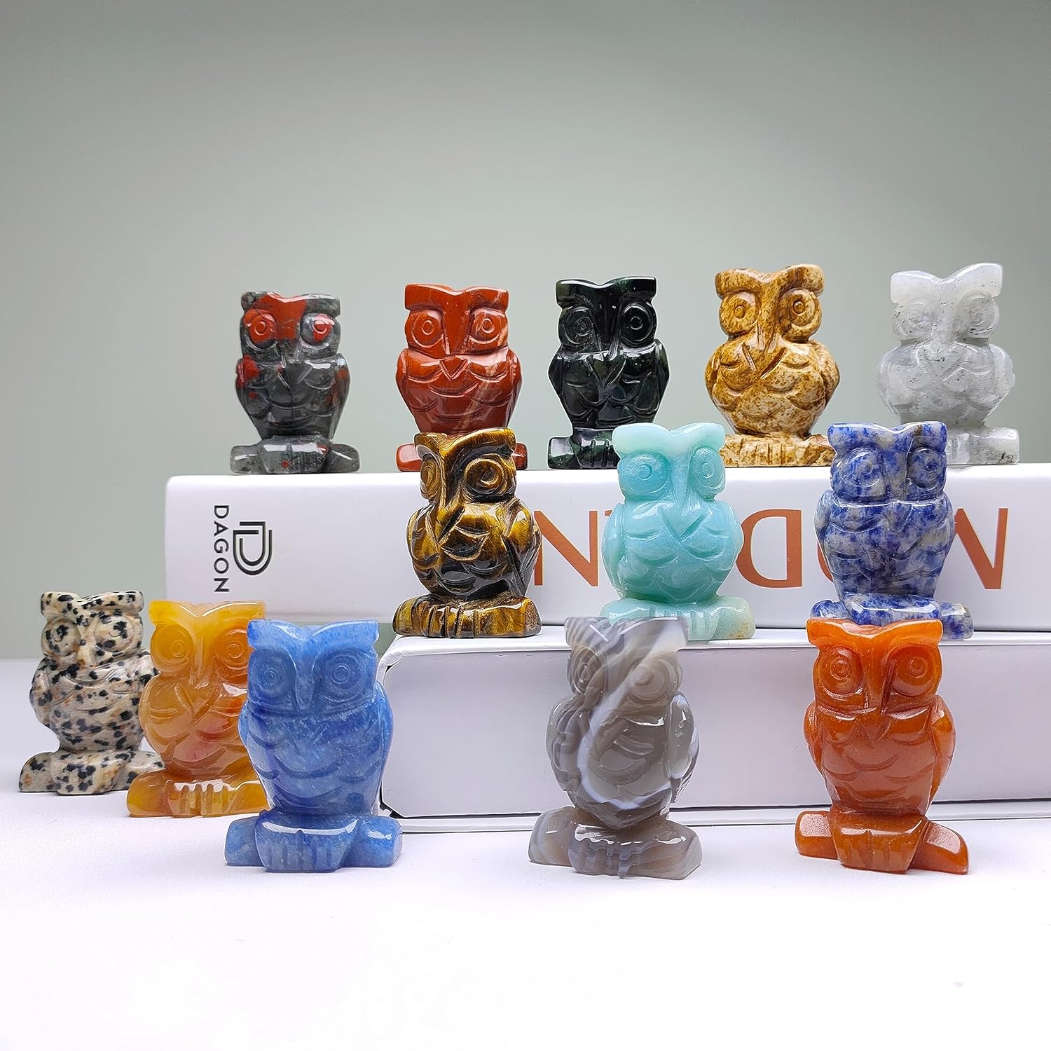 SSAKUGGI Mezcla de estatua de búho, 6 piezas, mezcla de cristal natural para tallar búhos, cristales de búho y piedras curativas talladas a mano,