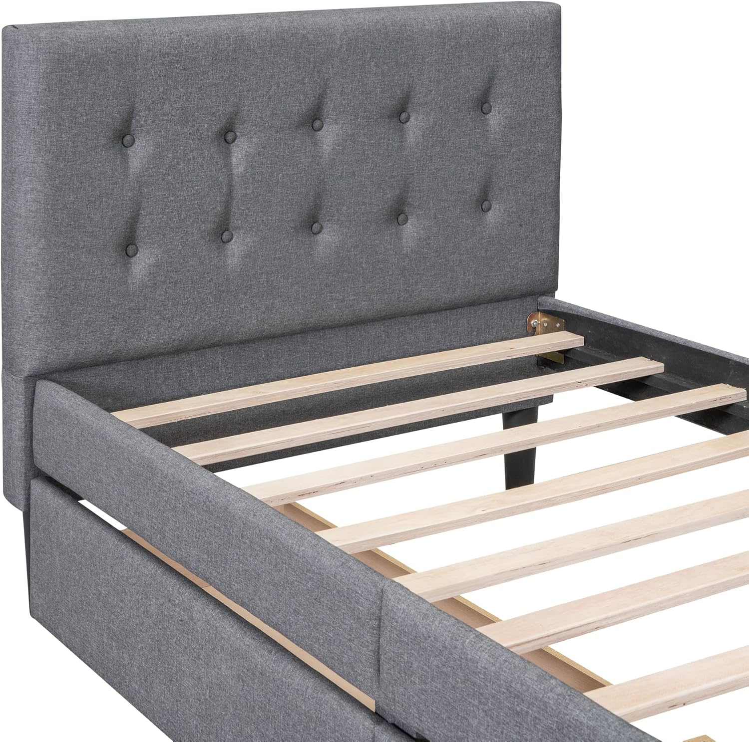 CITYLIGHT Cama de plataforma tapizada de tamaño individual con cabecero y dos cajones, marcos de cama individual de madera de lino con