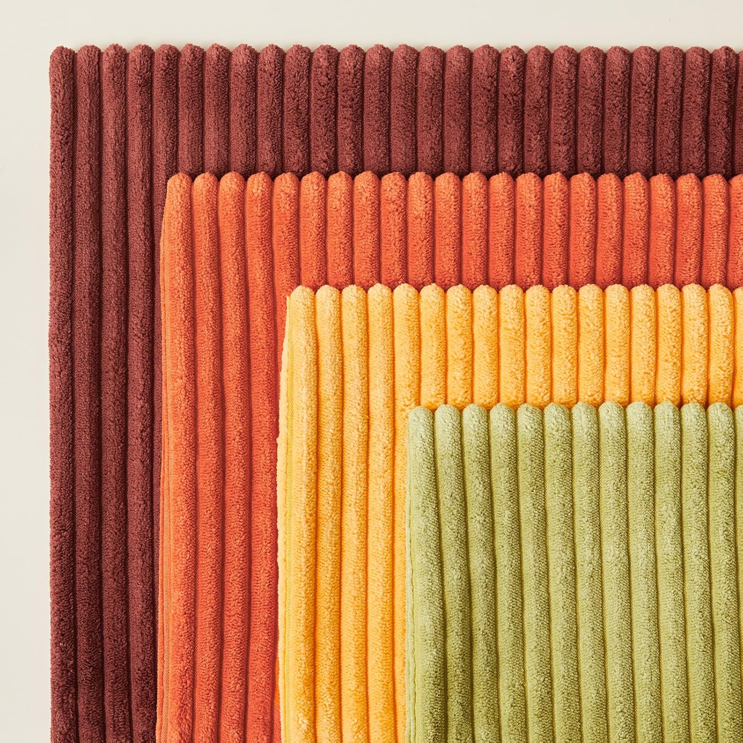 Topfinel Juego de 4 fundas de cojín decorativas de pana a rayas color naranja quemado otoñal, 18 x 18 pulgadas, funda cuadrada de pana a rayas color