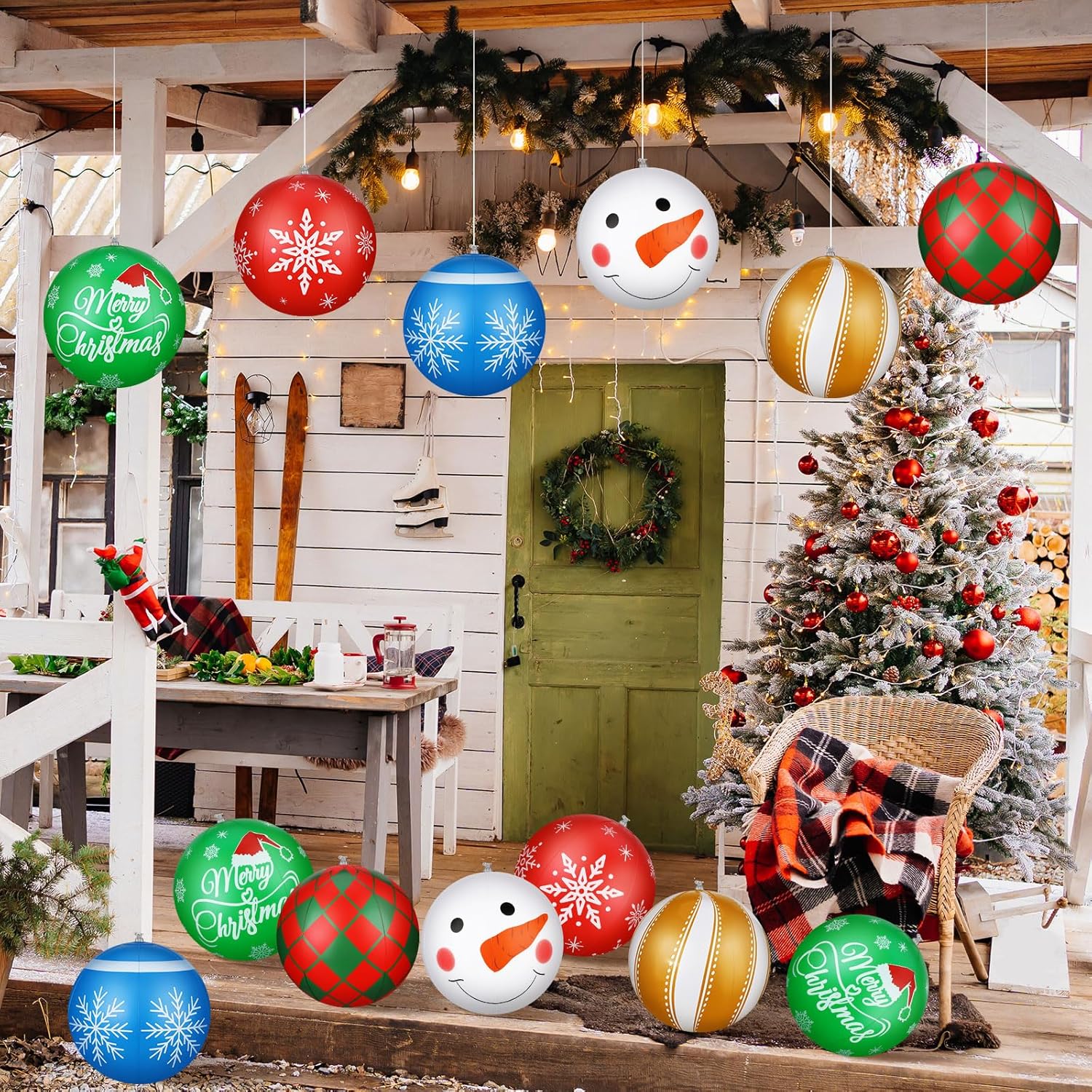 Jetec 18 bolas de Navidad inflables gigantes de 16 pulgadas de PVC para colgar en interiores y exteriores, adornos de Navidad para árbol, patio,