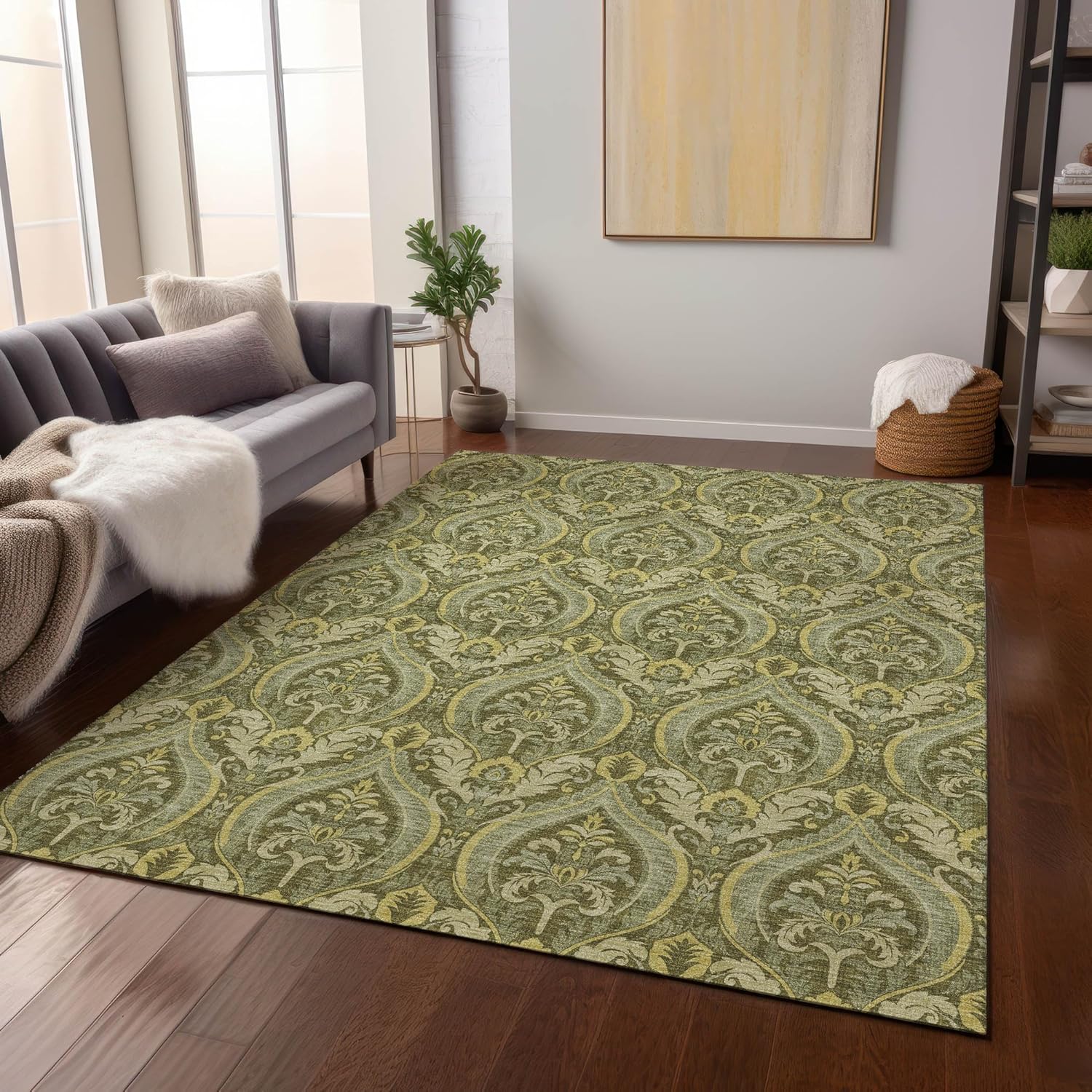 Chantille ACN572 – Alfombra verde de 2 pies 6 pulgadas x 3 pies 10 pulgadas, resistente a las manchas, lavable a máquina, no se desprende, para