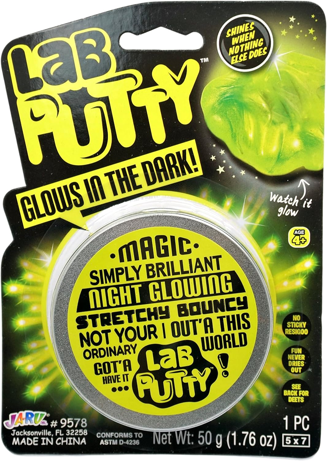 JA-RU Masilla de laboratorio mágica que brilla en la oscuridad con contenedor de lata (3 juguetes) Squishy Crazy Slime Party Favores para niños.
