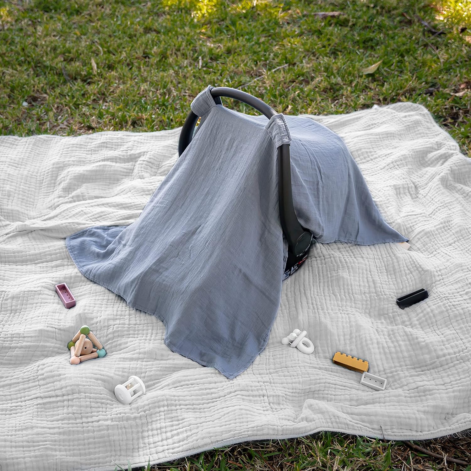 Comfy Cubs – Funda de muselina de algodón para asiento de automóvil, ajuste universal para bebés, niñas y niños (azul pacífico)