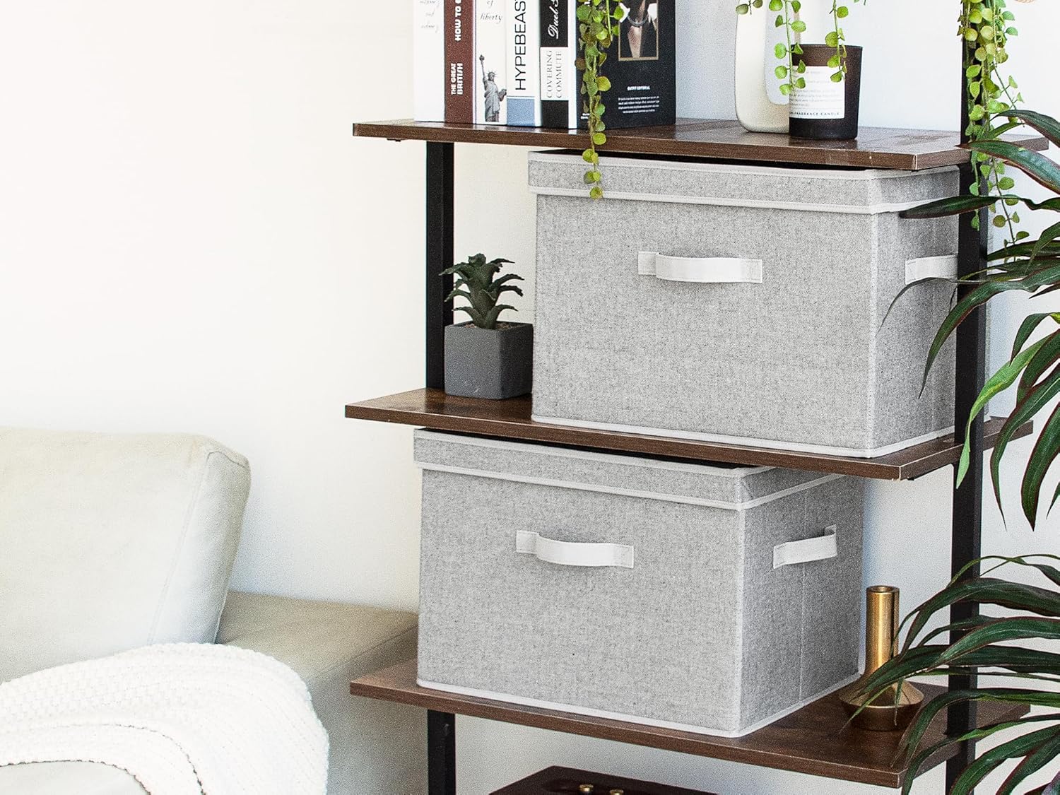 StorageWorks Contenedor de almacenamiento para armario con tapas, cajas de almacenamiento decorativas con asas, contenedores de almacenamiento de