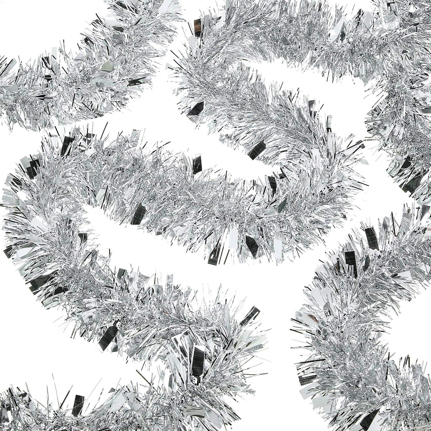 WILLBOND Guirnalda de oropel de Navidad de 50 pies en 1 unidad, guirnalda metálica de oropel torcido, decoración de árbol de Navidad, cumpleaños,