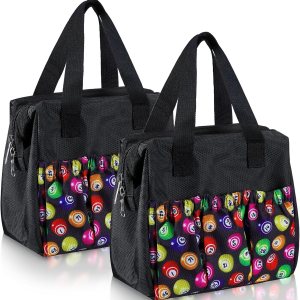 Paterr 2 bolsas de bingo Dauber negras con 6 bolsillos, bolsa de bingo de gran capacidad con cremallera y asa, bolsa de bingo de viaje, bolsa de Paterr 2 bolsas de bingo Dauber negras con 6 bolsillos, bolsa de bingo de gran capacidad con cremallera y asa, bolsa de bingo de viaje, bolsa de