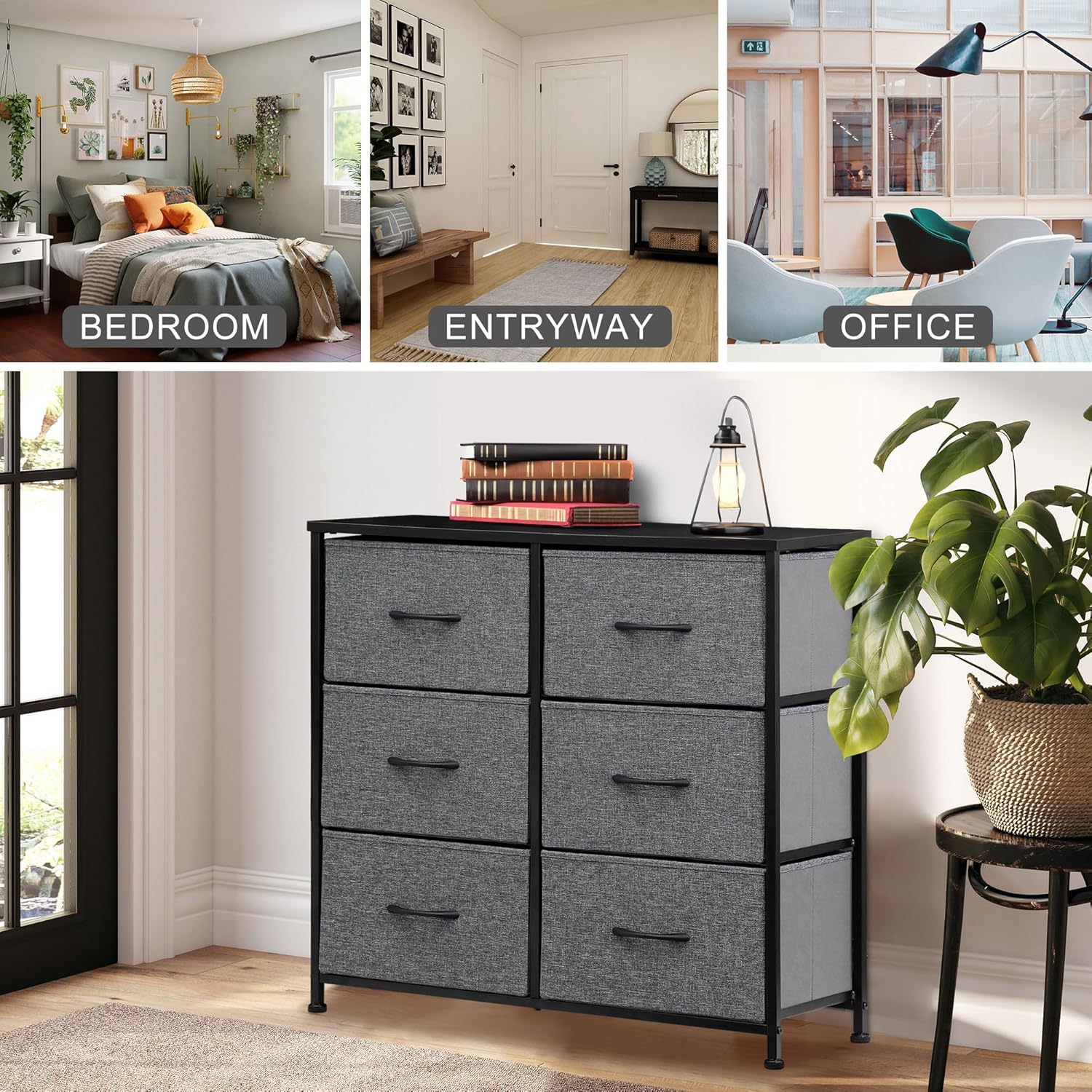 SUPER DEAL Cómoda de 6 cajones para dormitorio, torre de almacenamiento de tela, organizador doble, cómoda, marco de acero resistente, parte