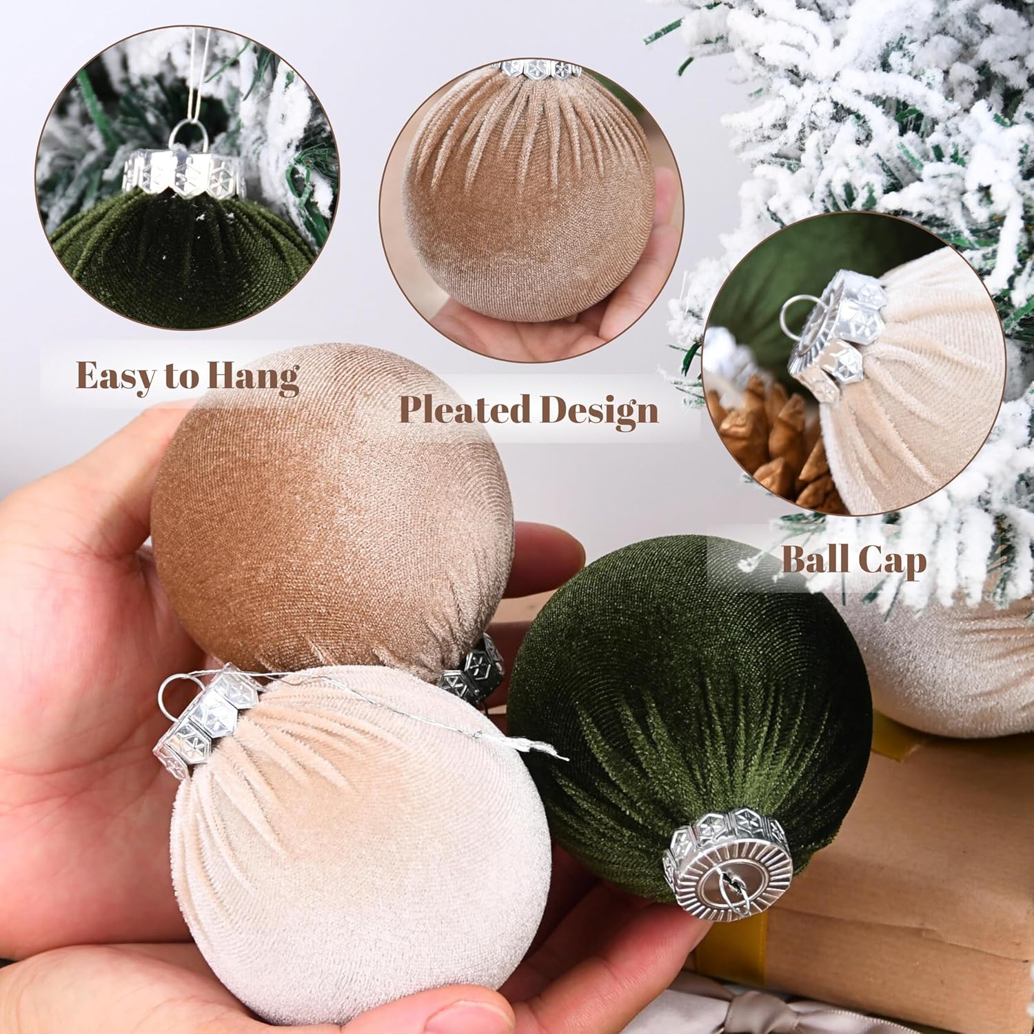 Bolas de terciopelo para árbol de Navidad, paquete de 15 bombillas de Navidad inastillables, multicolor, verde, marrón, neutro, 3.150 in, 3.15