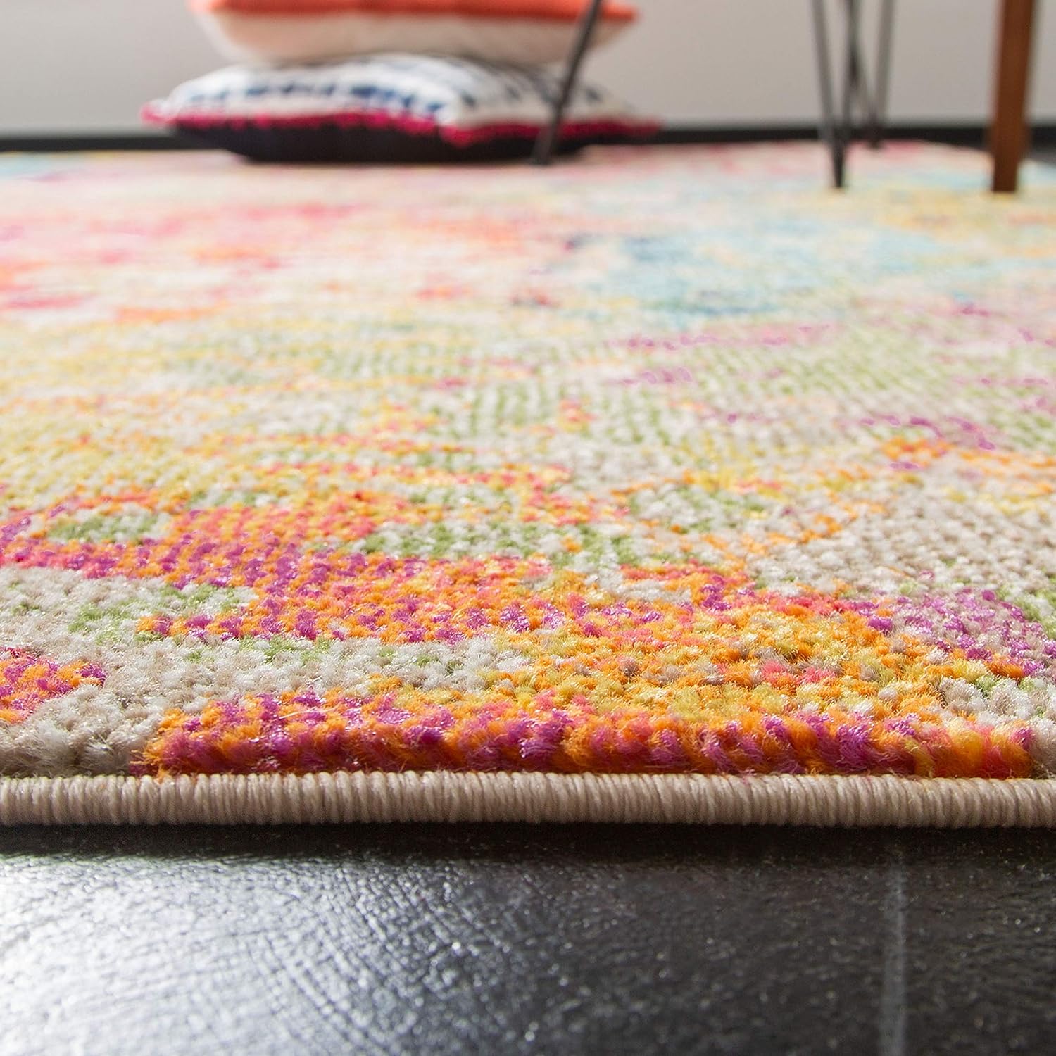 SAFAVIEH Madison Collection – Alfombra cuadrada de 3 pies, color marfil y multicolor, diseño bohemio abstracto envejecido, no desprende pelusa y de