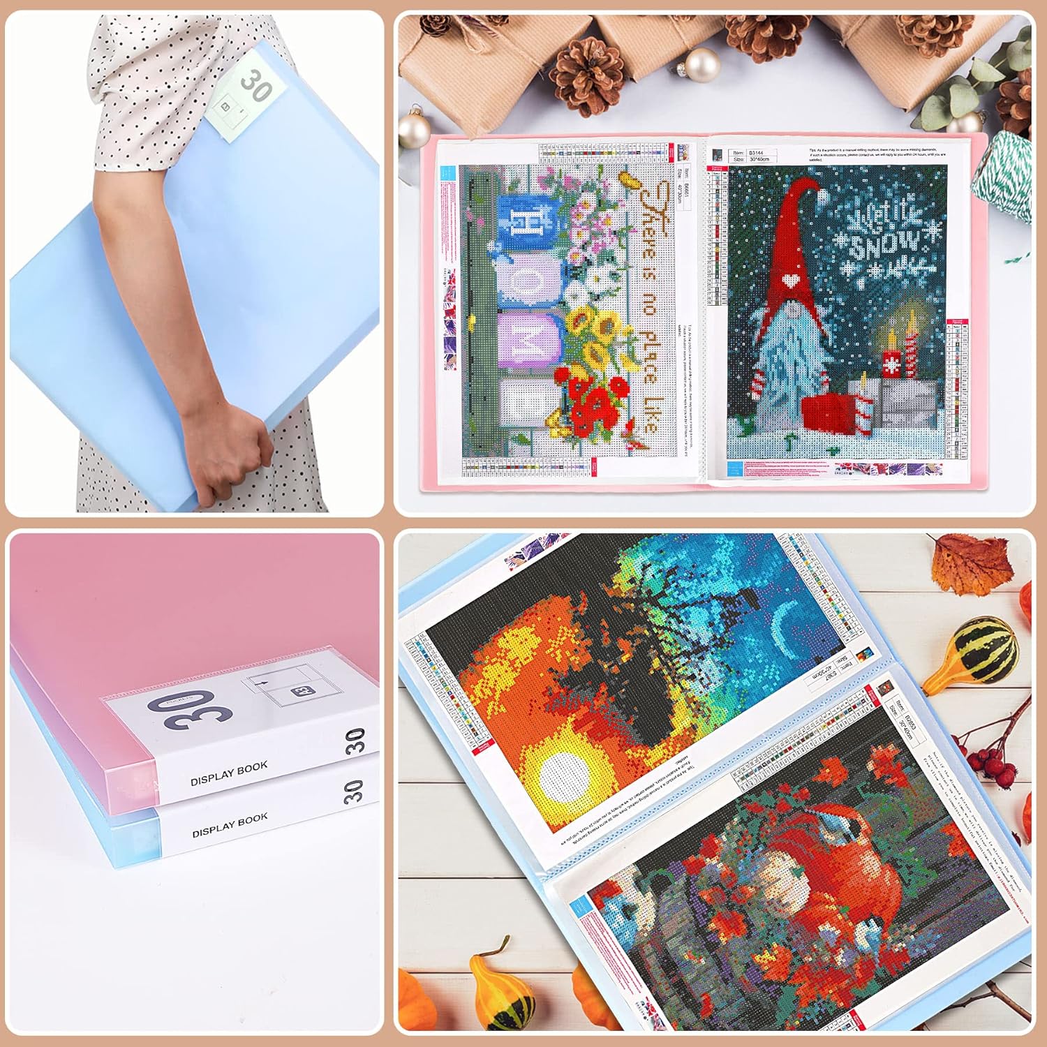 UPINS Libro de almacenamiento de pintura de arte de diamante A3 para kits de pintura de arte de diamantes, paquete de 2 30 páginas, cartera de