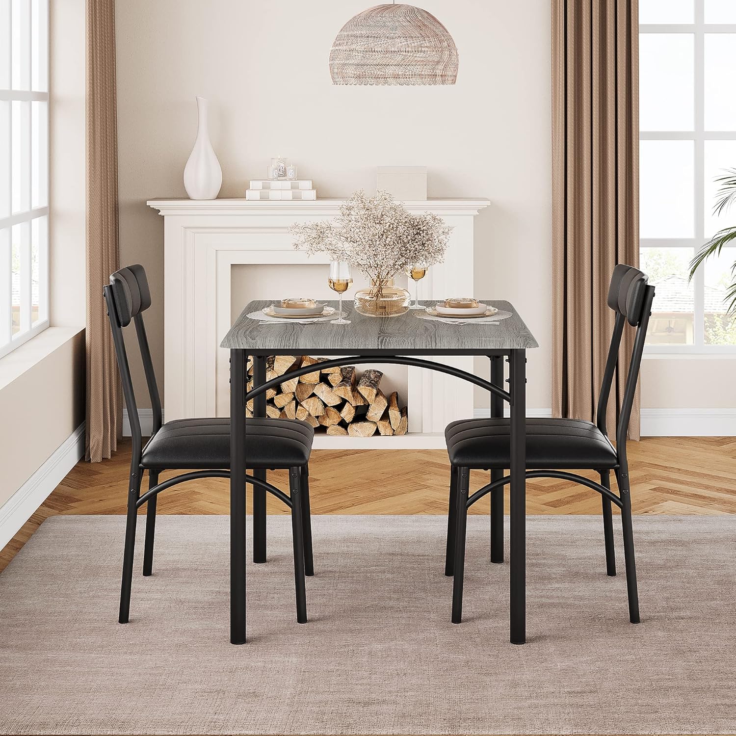 GAOMON Juego de mesa de comedor para 2, mesa de cocina y sillas para 2 personas con sillas tapizadas, juego de mesa de comedor de 3 piezas, juego de