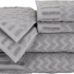 Lavish Home Juego de 6 toallas de baño de felpa de algodón de lujo, diseño de cheurón esculpido de felpa para spa, toallas decorativas de lujo para Lavish Home Juego de 6 toallas de baño de felpa de algodón de lujo, diseño de cheurón esculpido de felpa para spa, toallas decorativas de lujo para